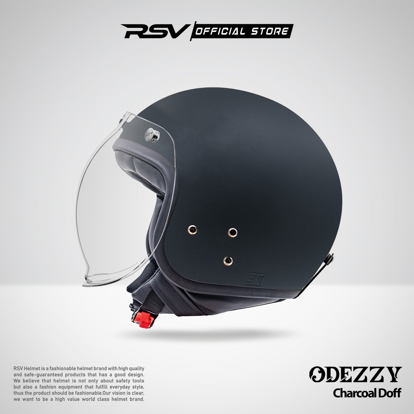 Helm RSV Odezzy Solid Charcoal Doff Single Visor - Half Face
