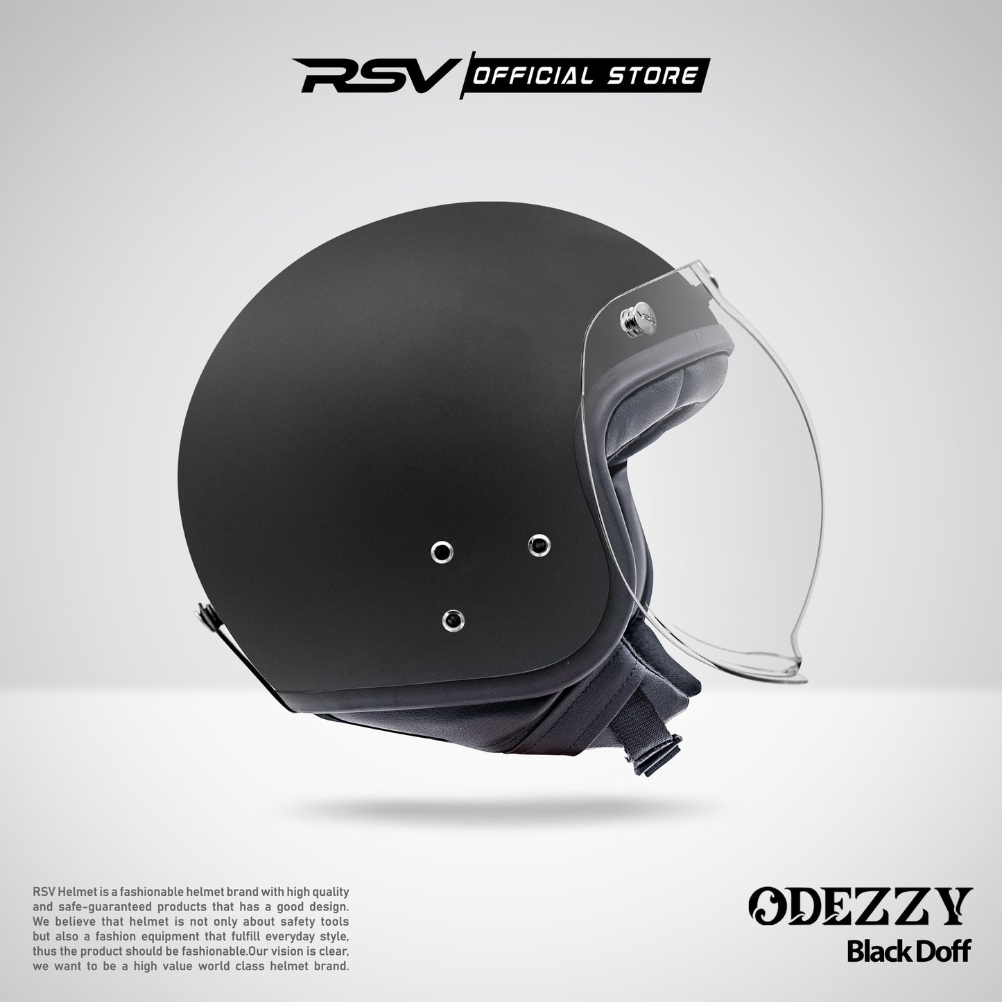 Helm RSV Odezzy Solid Black Doff Single Visor - Half Face