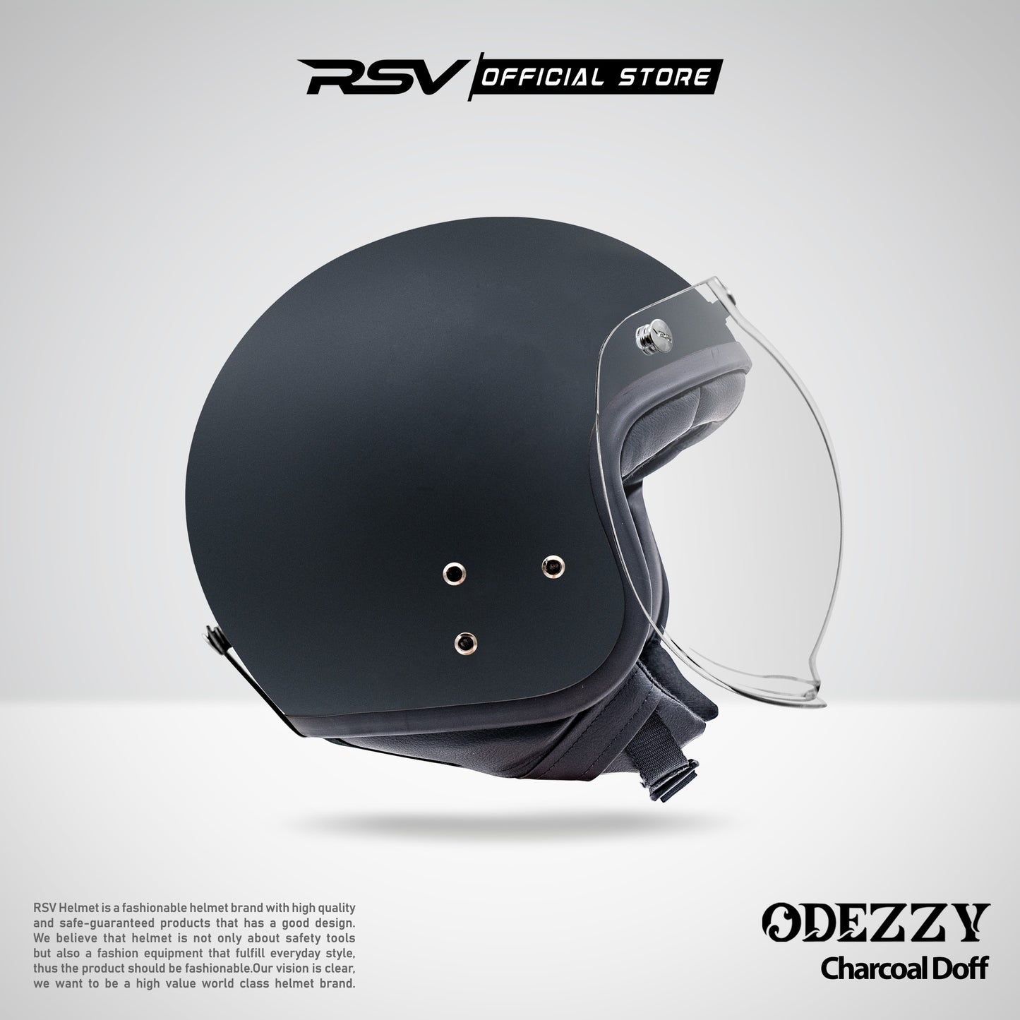 Helm RSV Odezzy Solid Charcoal Doff Single Visor - Half Face