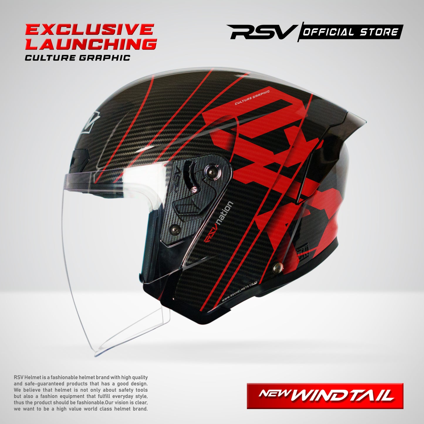 Helm RSV New Windtail Carbon Culture Graphic Single Visor - Limited Edition (Exclusive Launching)