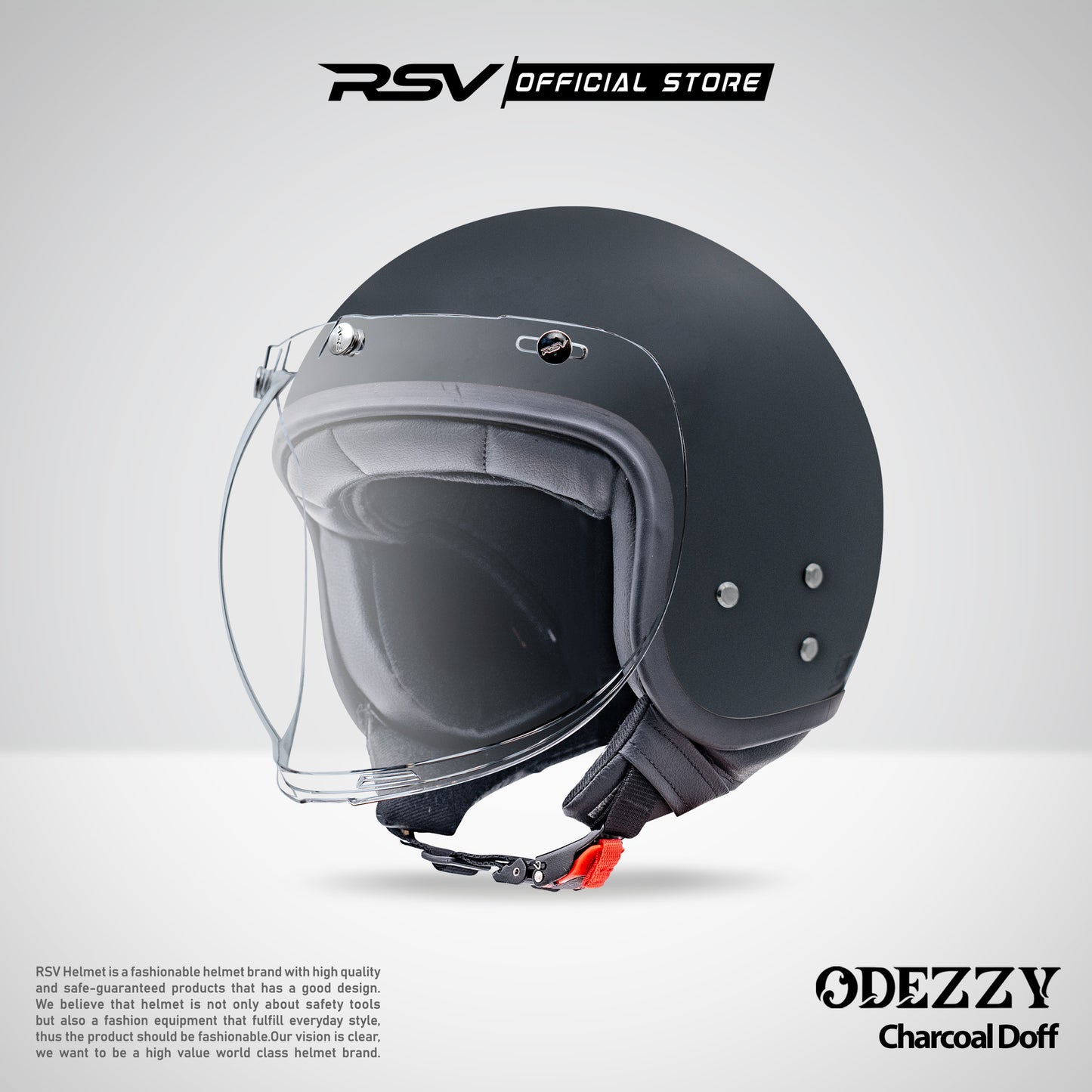 Helm RSV Odezzy Solid Charcoal Doff Single Visor - Half Face