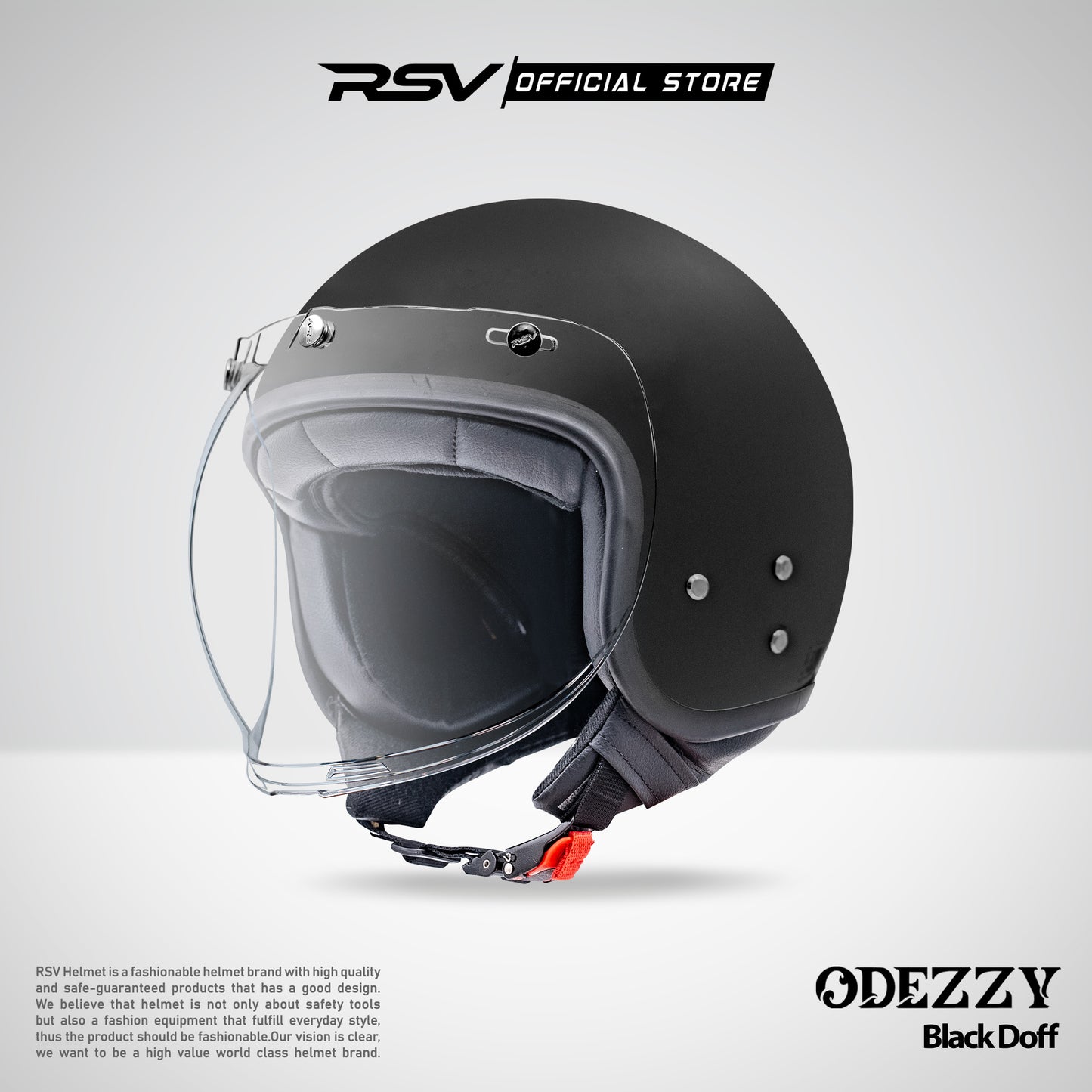 Helm RSV Odezzy Solid Black Doff Single Visor - Half Face