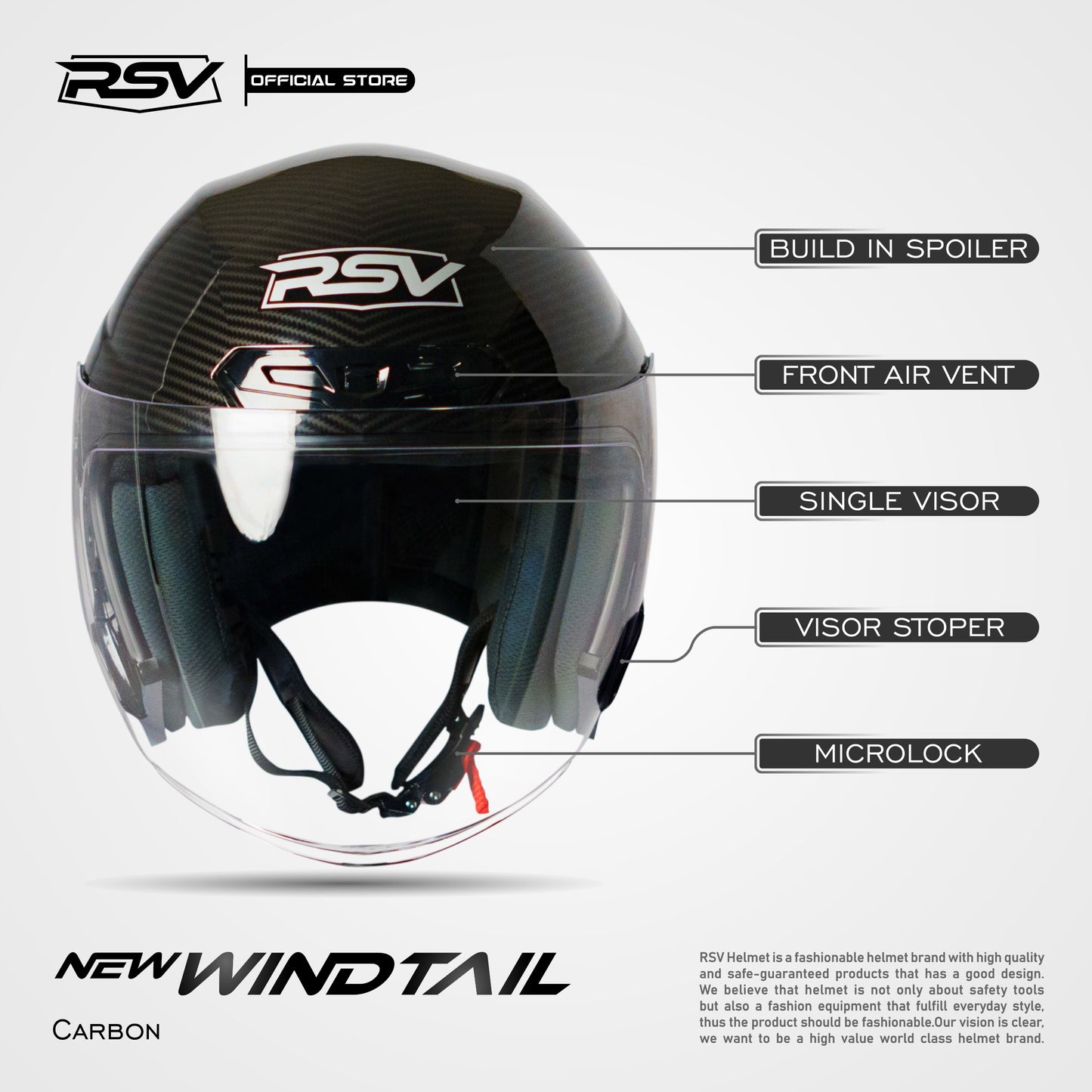 RSV NEW WINDTAIL CARBON GLOSSY SINGLE VISOR
