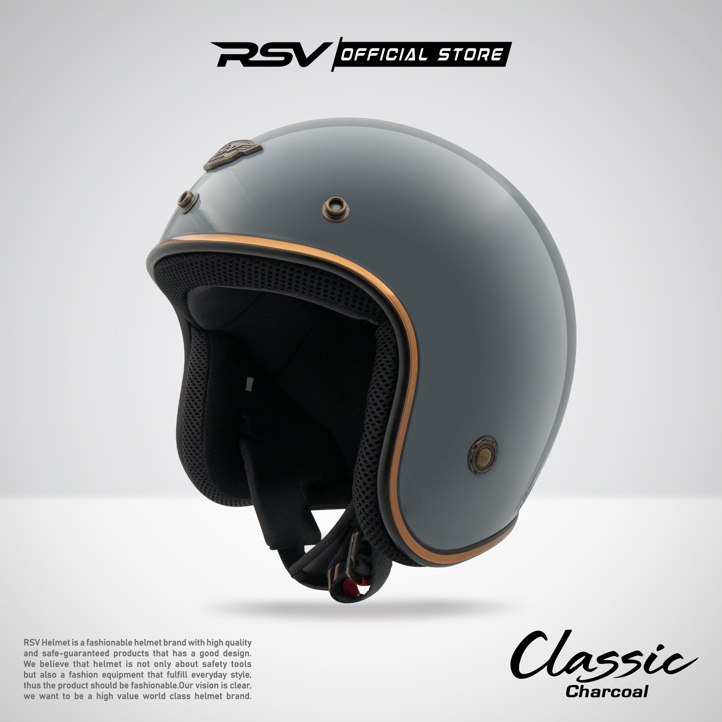RSV HELM CLASSIC CHARCOAL GLOSSY – RSV Helmets PT HELMINDO