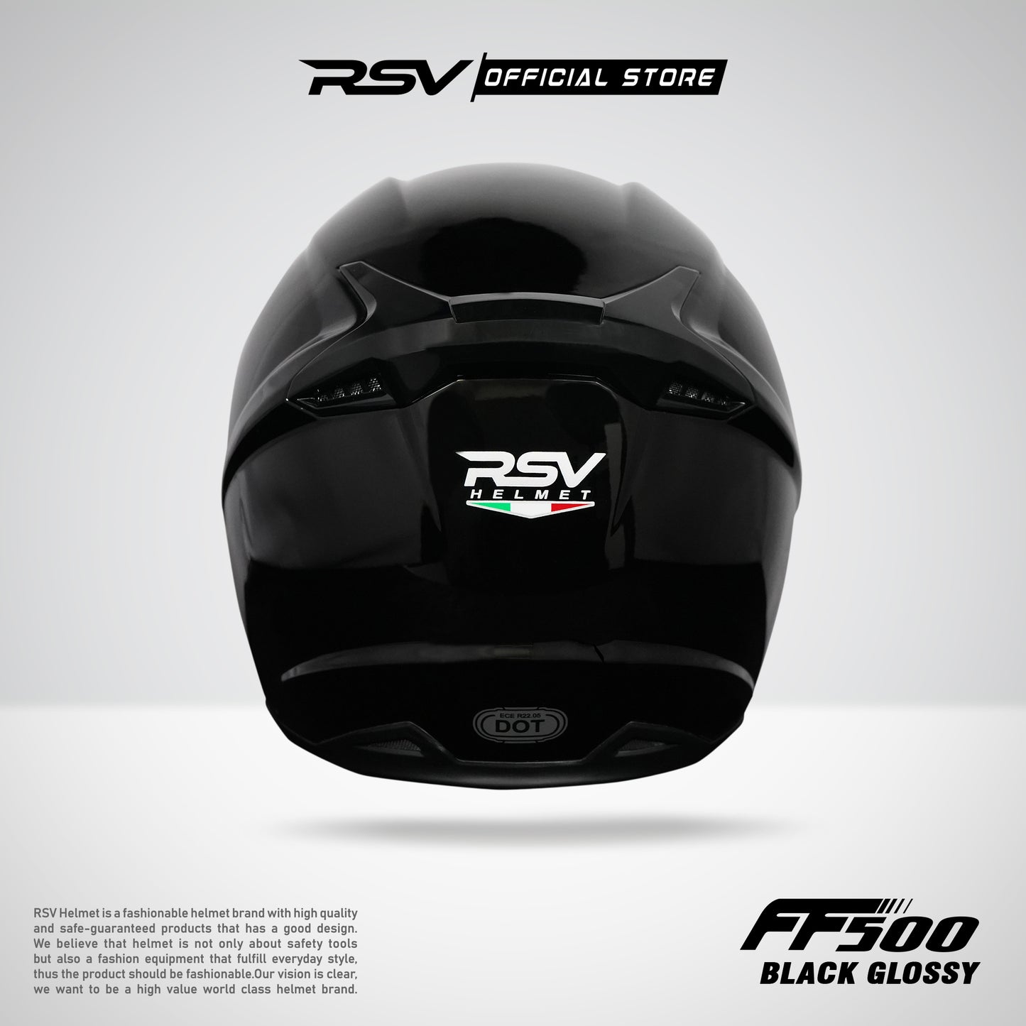RSV HELM FF500 BLACK GLOSSY PAKET GANTENG (HELM + VISOR + SPOILER)