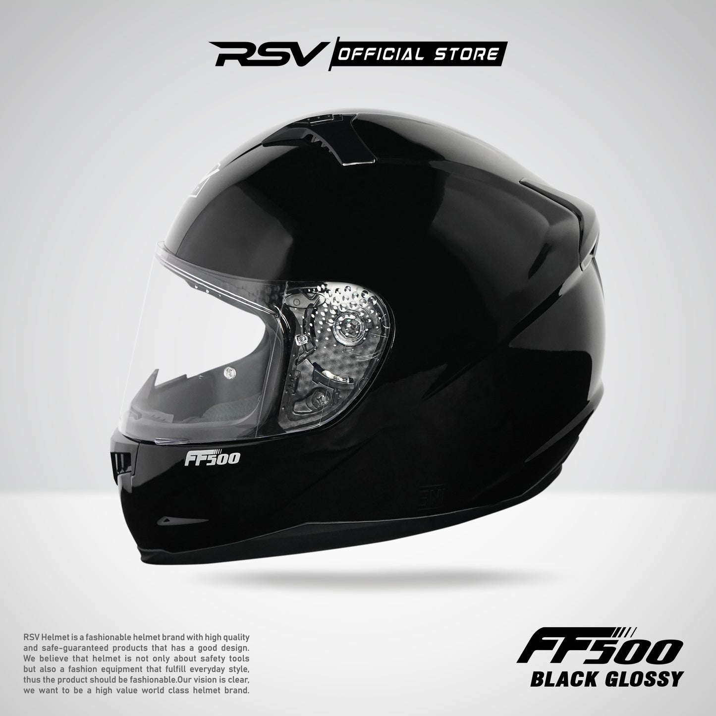 RSV HELM FF500 BLACK GLOSSY PAKET GANTENG (HELM + VISOR + SPOILER)