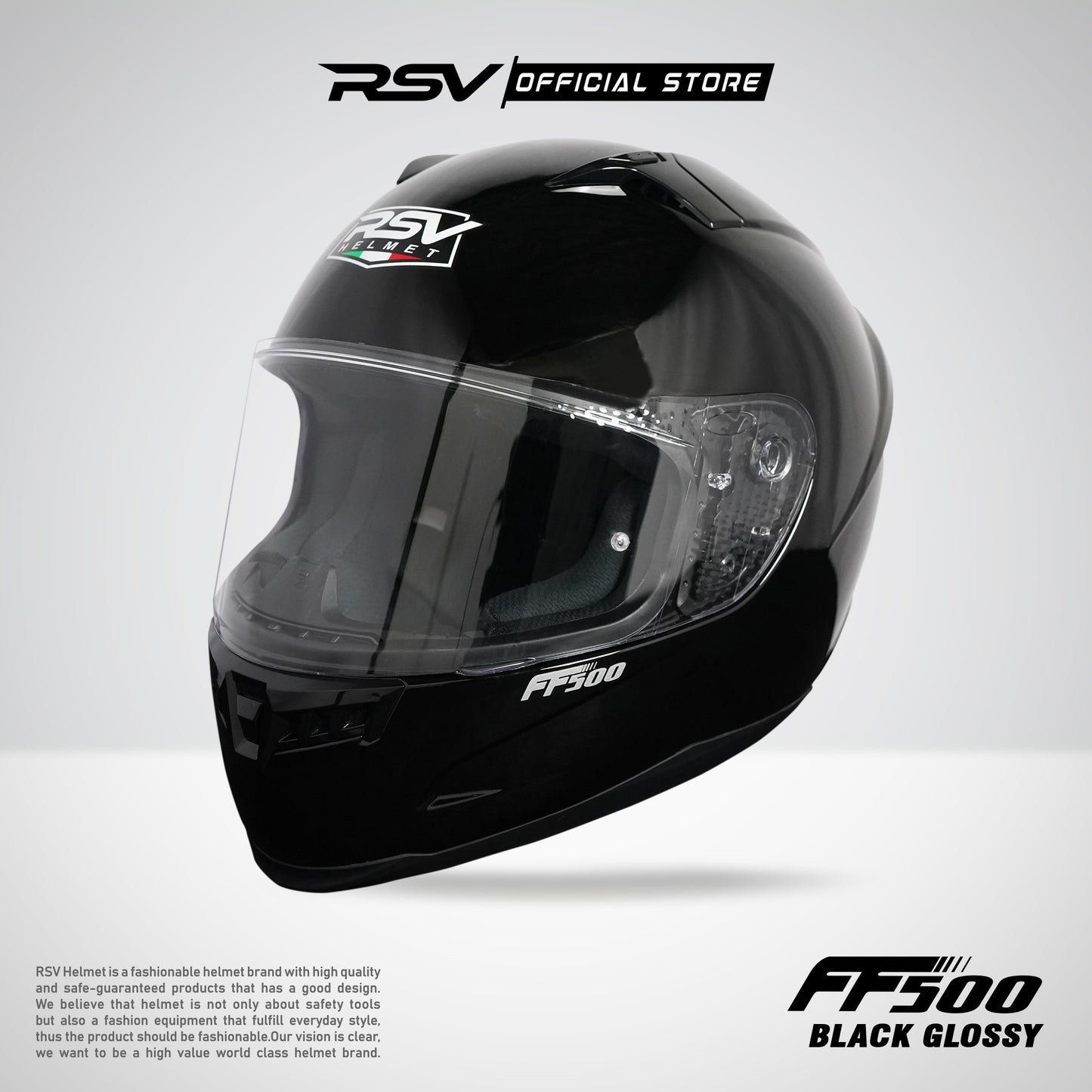 RSV HELM FF500 BLACK GLOSSY PAKET GANTENG (HELM + VISOR + SPOILER)