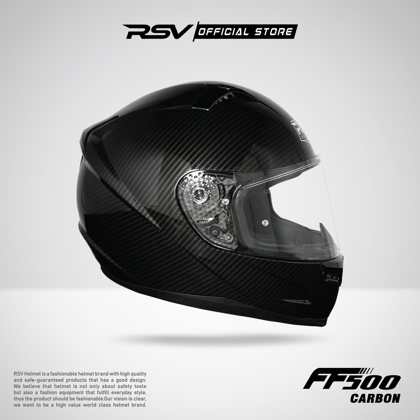 RSV HELM FF500 CARBON GLOSSY PAKET GANTENG (HELM + VISOR + SPOILER)