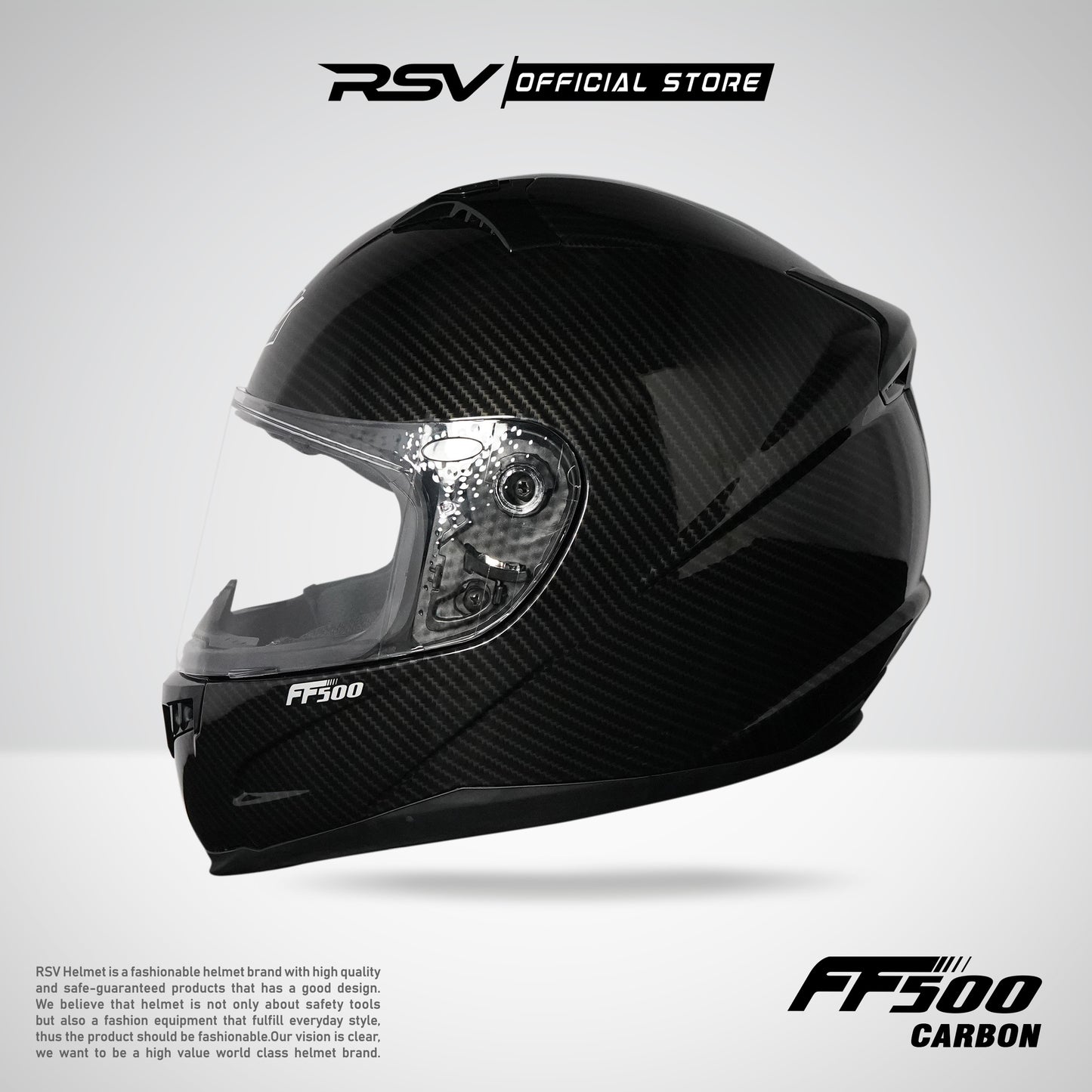 RSV HELM FF500 CARBON GLOSSY PAKET GANTENG (HELM + VISOR + SPOILER)