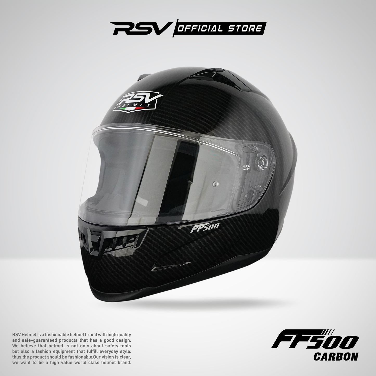RSV HELM FF500 CARBON GLOSSY PAKET GANTENG (HELM + VISOR + SPOILER)