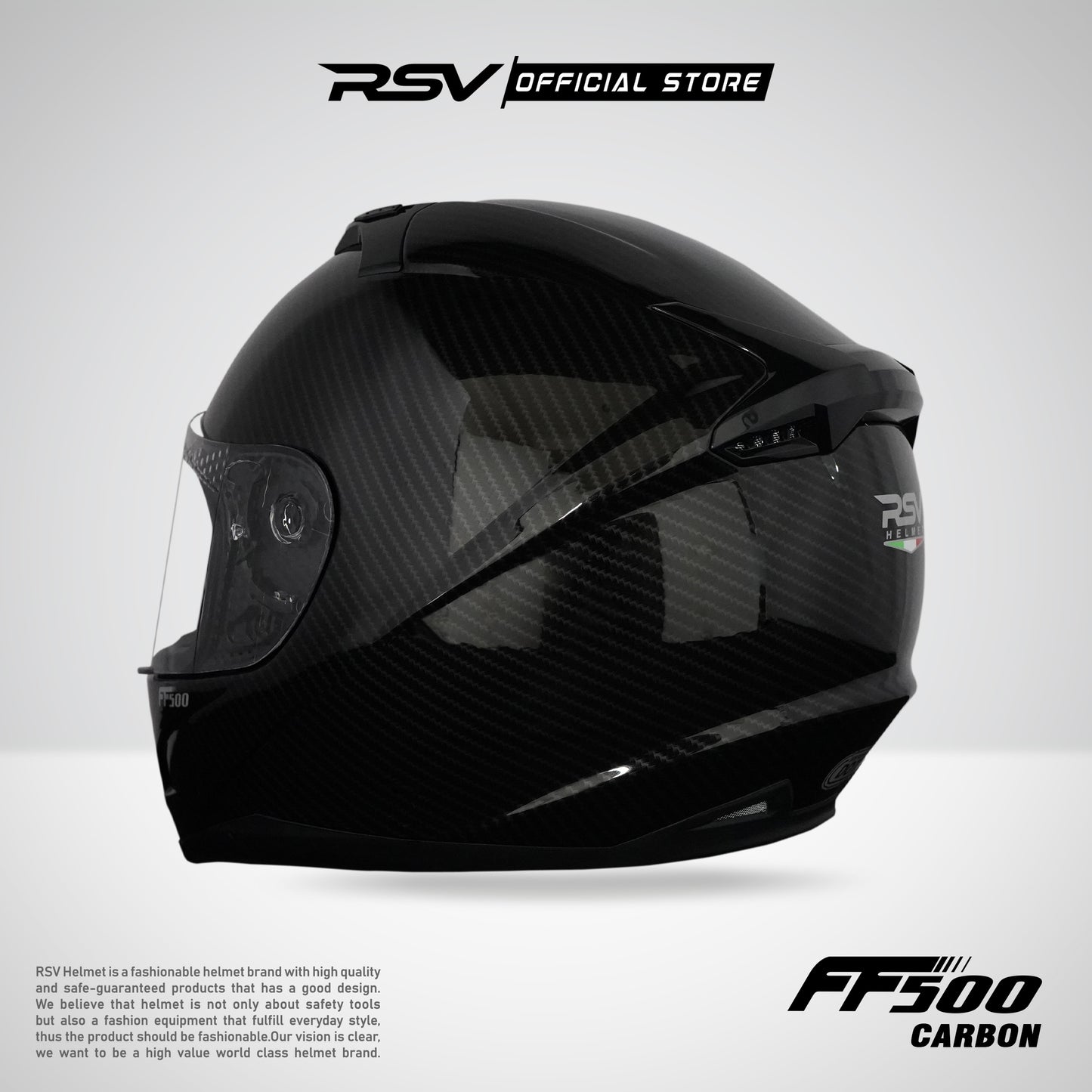 RSV HELM FF500 CARBON GLOSSY PAKET GANTENG (HELM + VISOR + SPOILER)