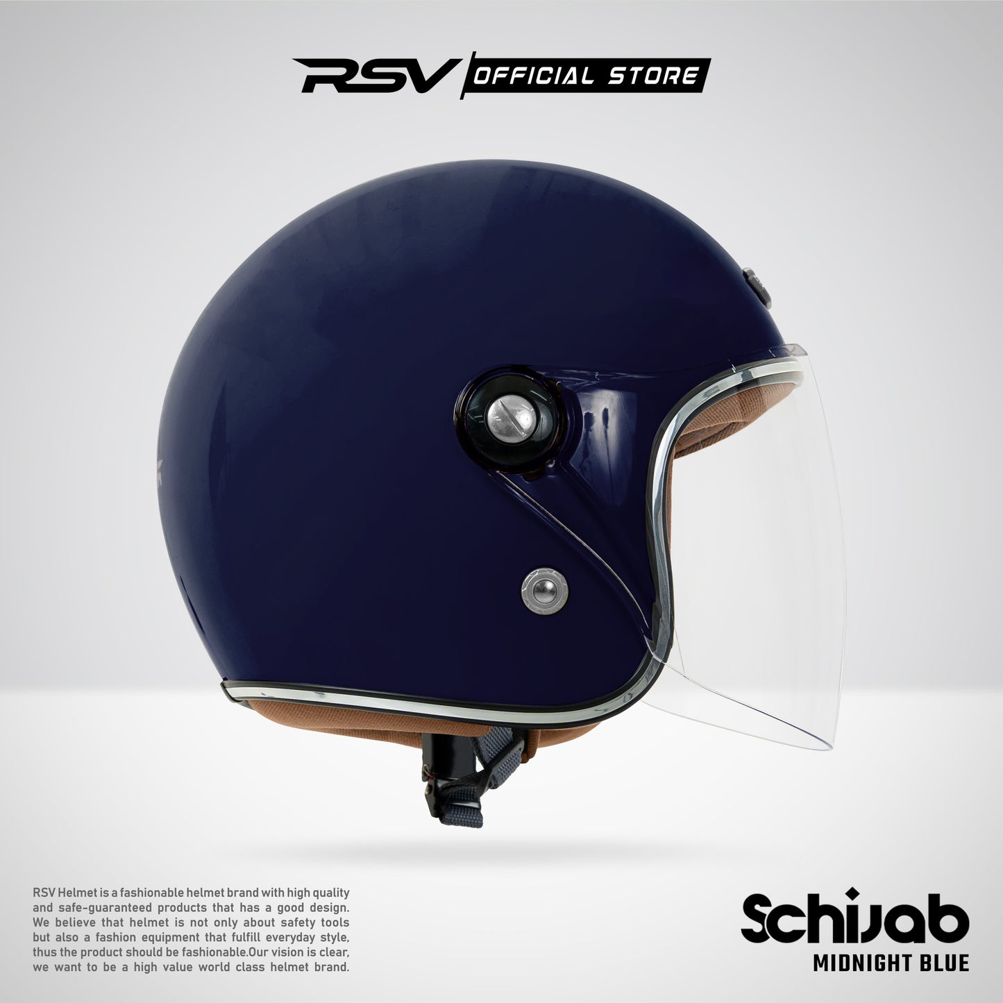 RSV X TVS SC Hijab Retro Classic Helm Half Face - Midnight Blue Glossy l Helm Hijab