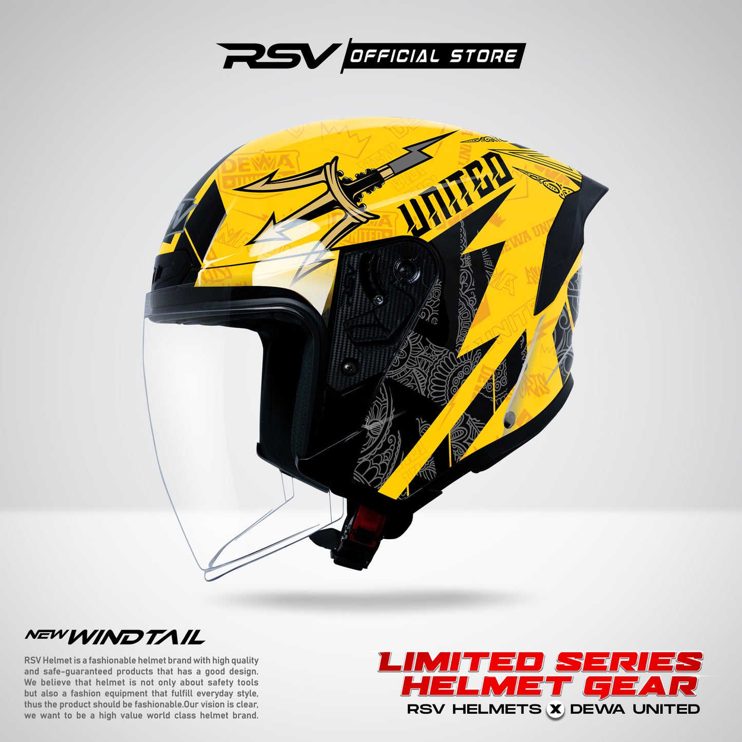 RSV Helmets x DEWA UNITED Exclusive Collaboration MPL ID - Helm RSV New Windtail Single Visor (Limited Edition Series) - Helm Half Face