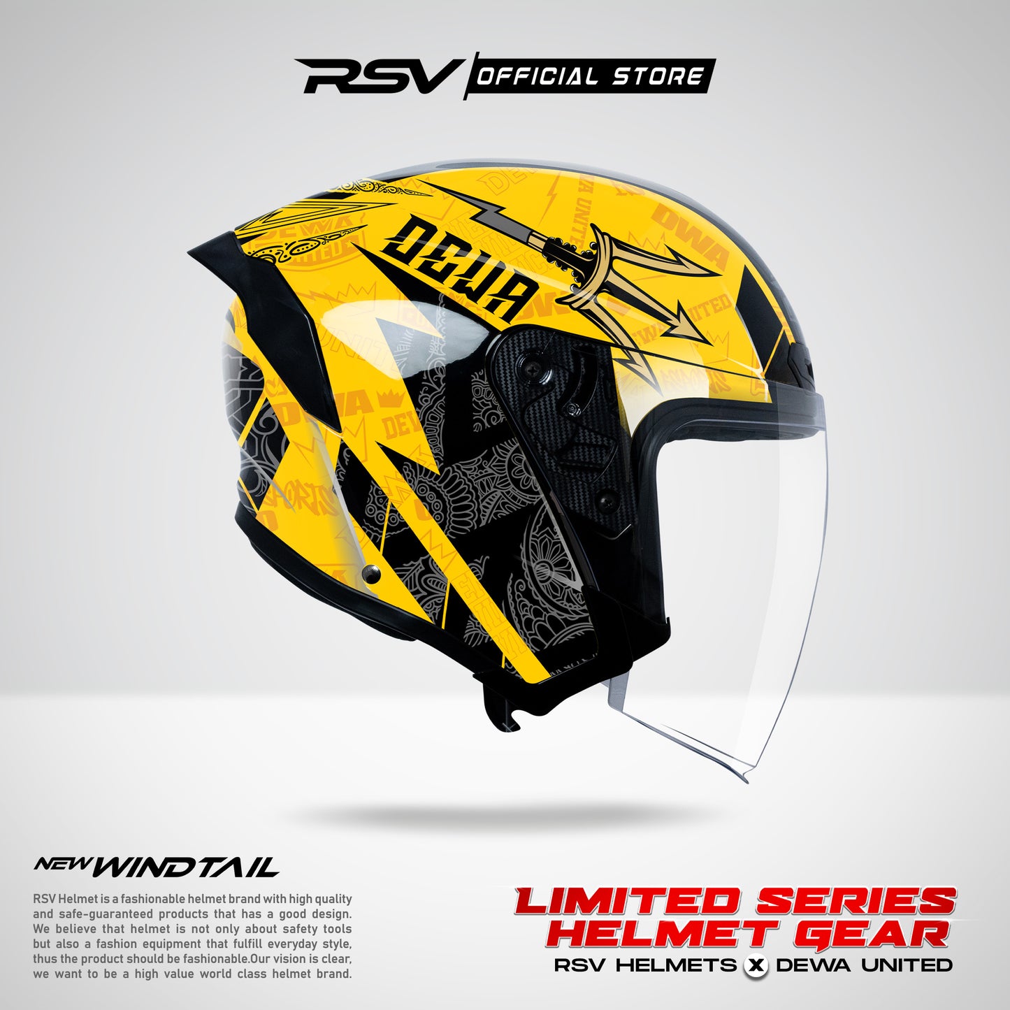 RSV Helmets x DEWA UNITED Exclusive Collaboration MPL ID - Helm RSV New Windtail Single Visor (Limited Edition Series) - Helm Half Face