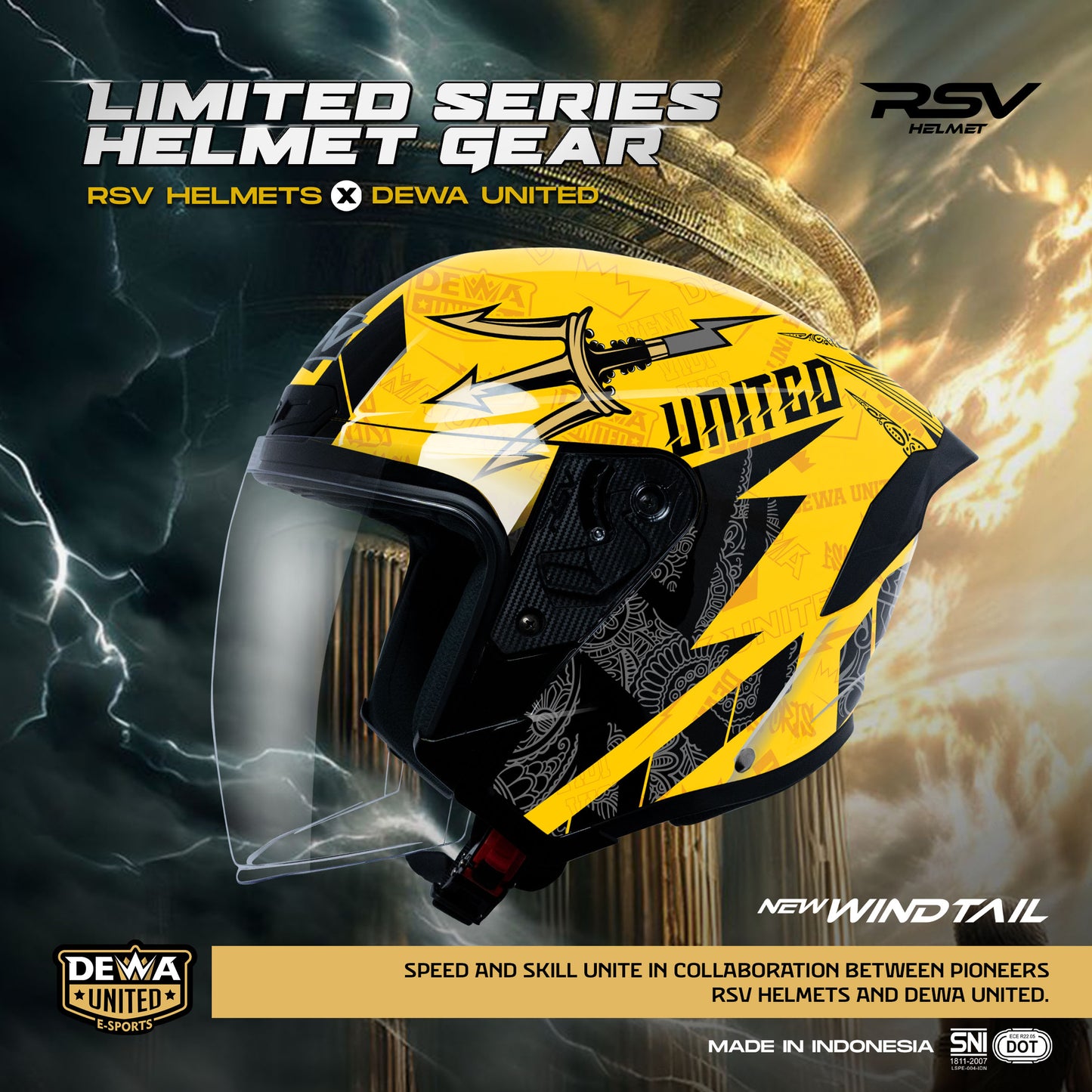 RSV Helmets x DEWA UNITED Exclusive Collaboration MPL ID - Helm RSV New Windtail Single Visor (Limited Edition Series) - Helm Half Face