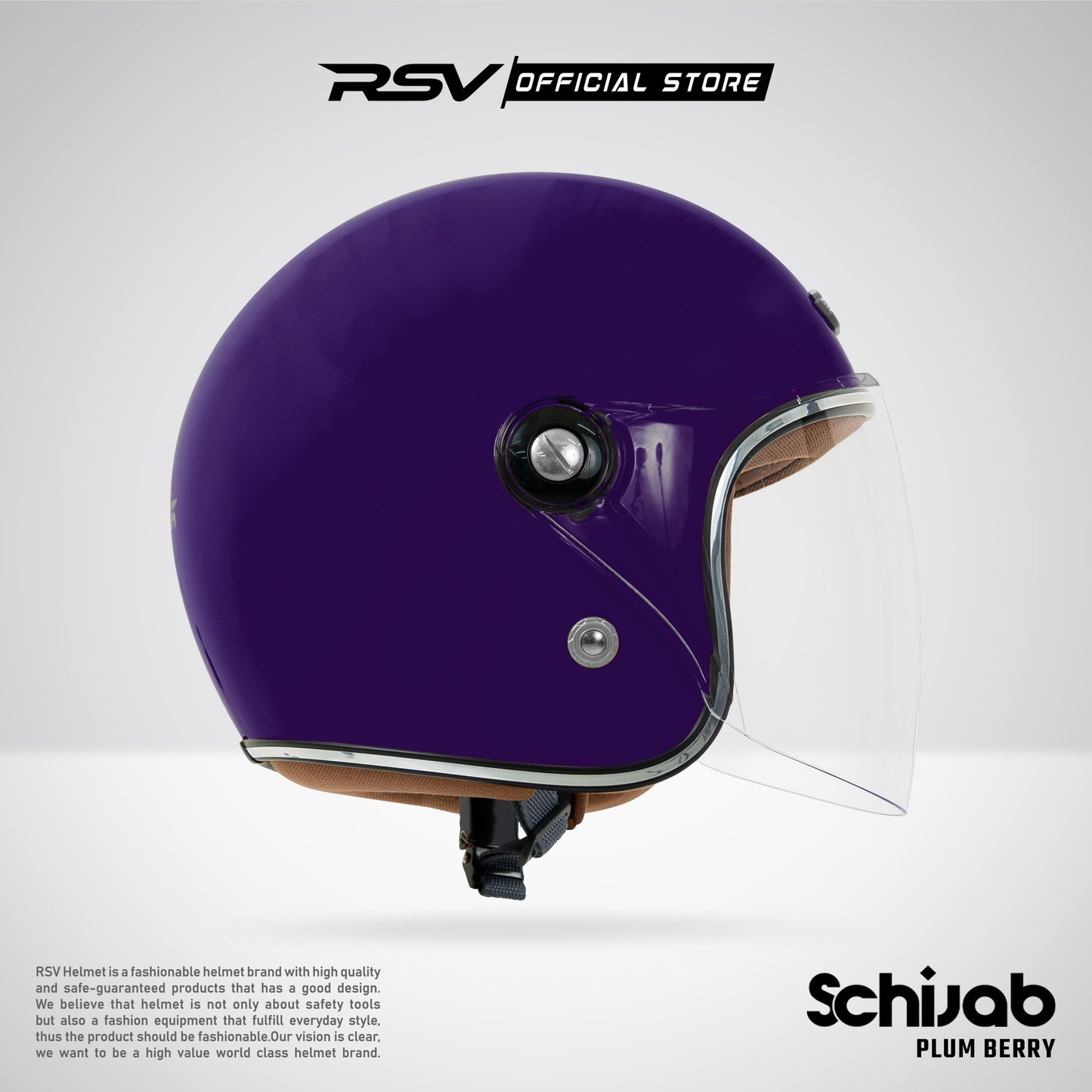 RSV X TVS SC Hijab Retro Classic Helm Half Face - Plum Beryy Glossy l Helm Hijab