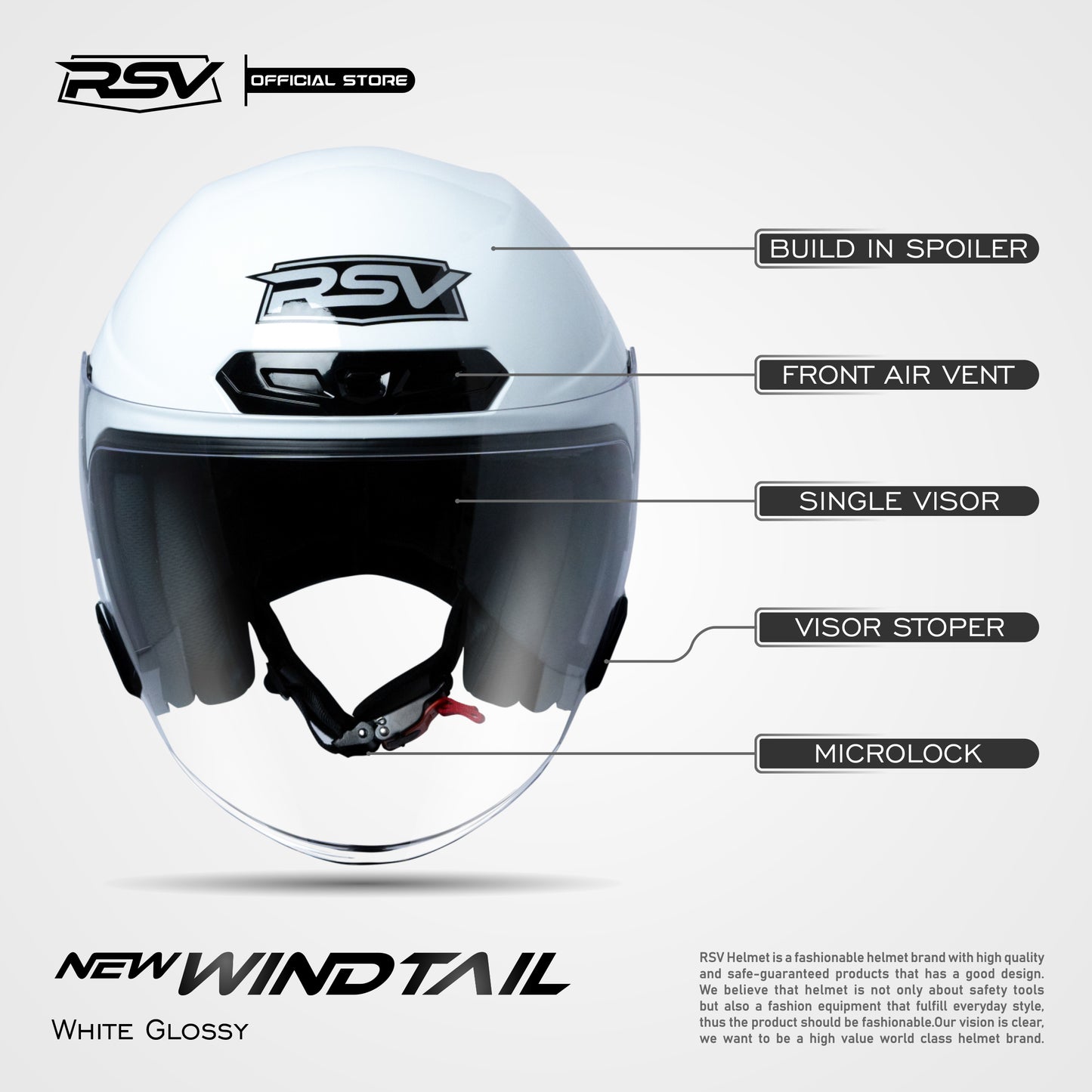 RSV NEW WINDTAIL WHITE GLOSSY SINGLE VISOR