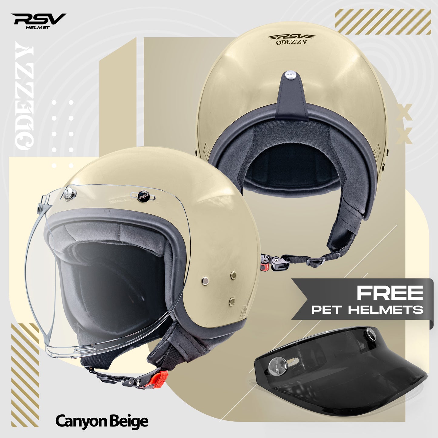 Helm RSV Odezzy Solid Canyon Beige Glossy Single Visor - Half Face