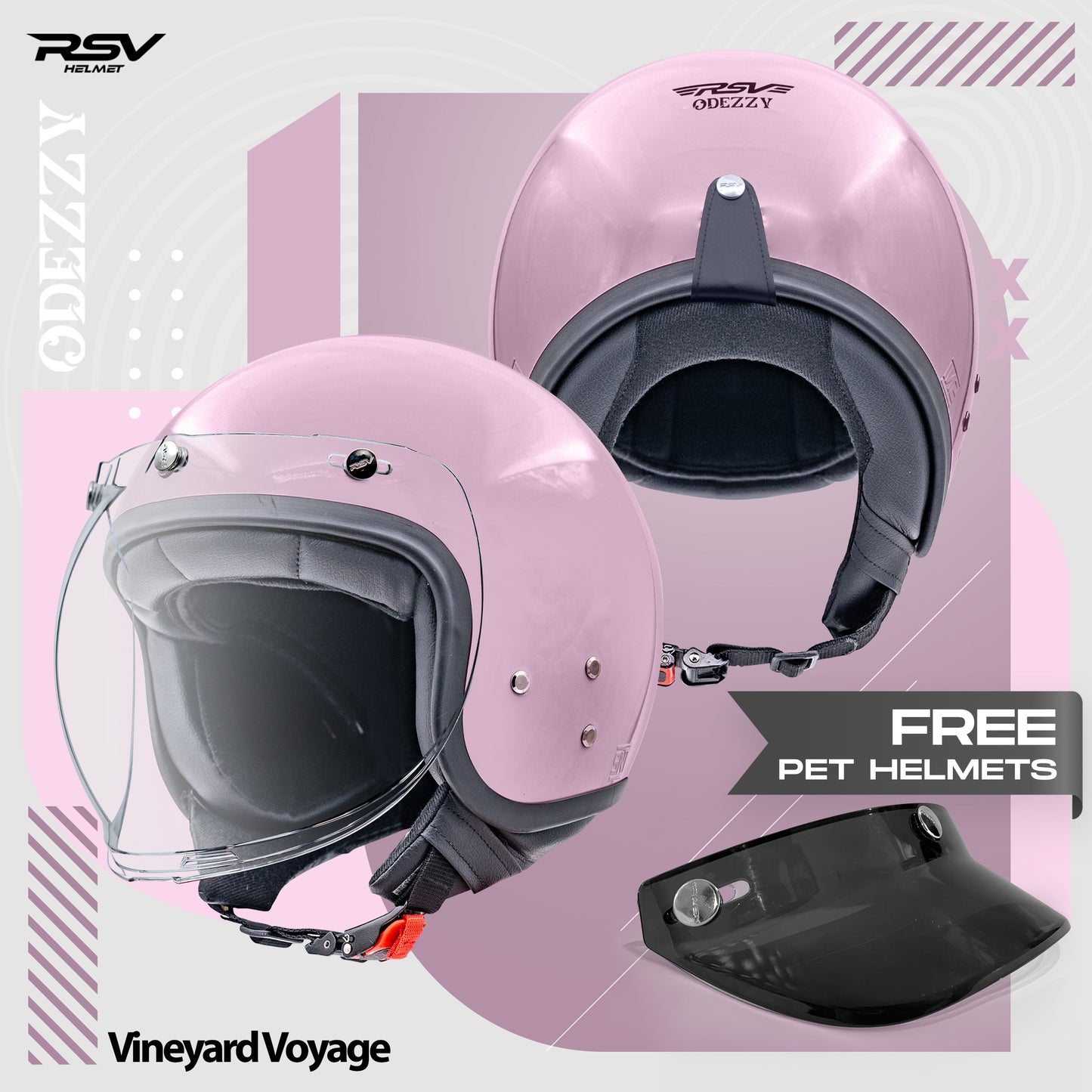 Helm RSV Odezzy Solid Vineyard Voyage Pink Glossy Single Visor - Half Face