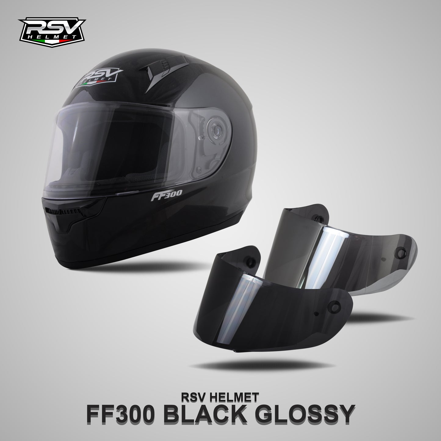 RSV FF300 BLACK GLOSSY BUNDLING WITH VISOR DARKSMOKE / IRIDIUM SILVER