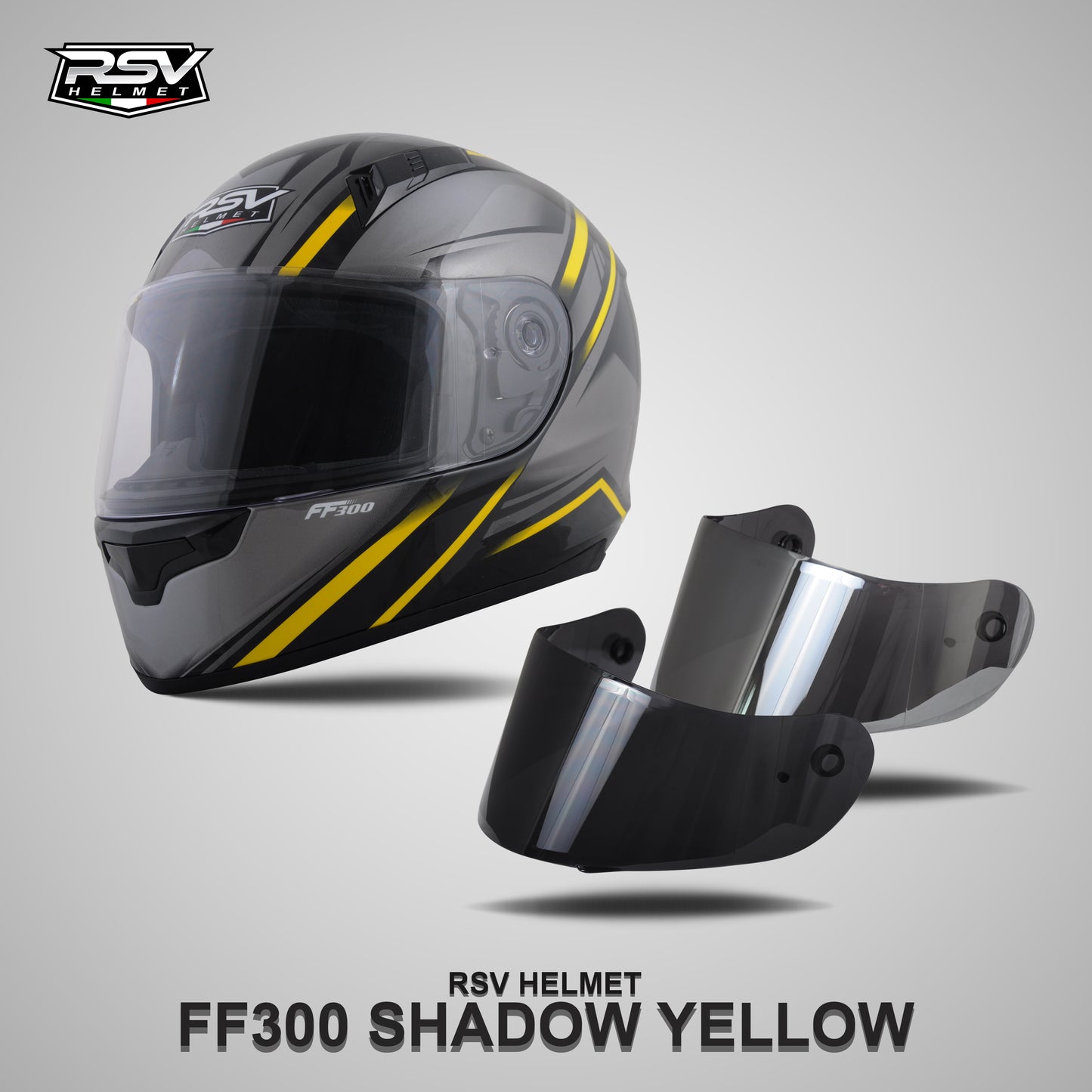 RSV FF300 SHADOW YELLOW BUNDLING WITH VISOR DARKSMOKE / IRIDIUM SILVER