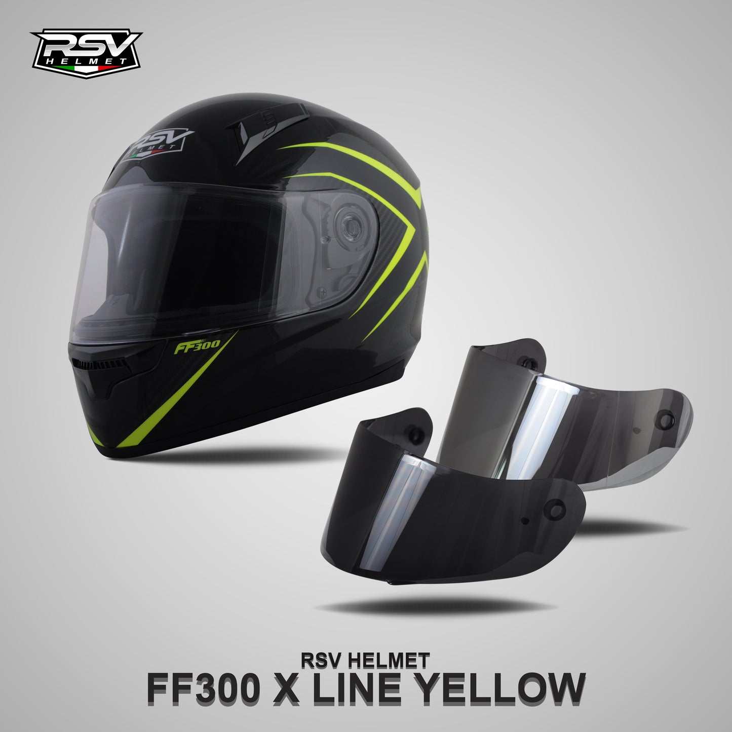 RSV FF300 X LINE YELLOW BUNDLING WITH VISOR DARKSMOKE / IRIDIUM SILVER