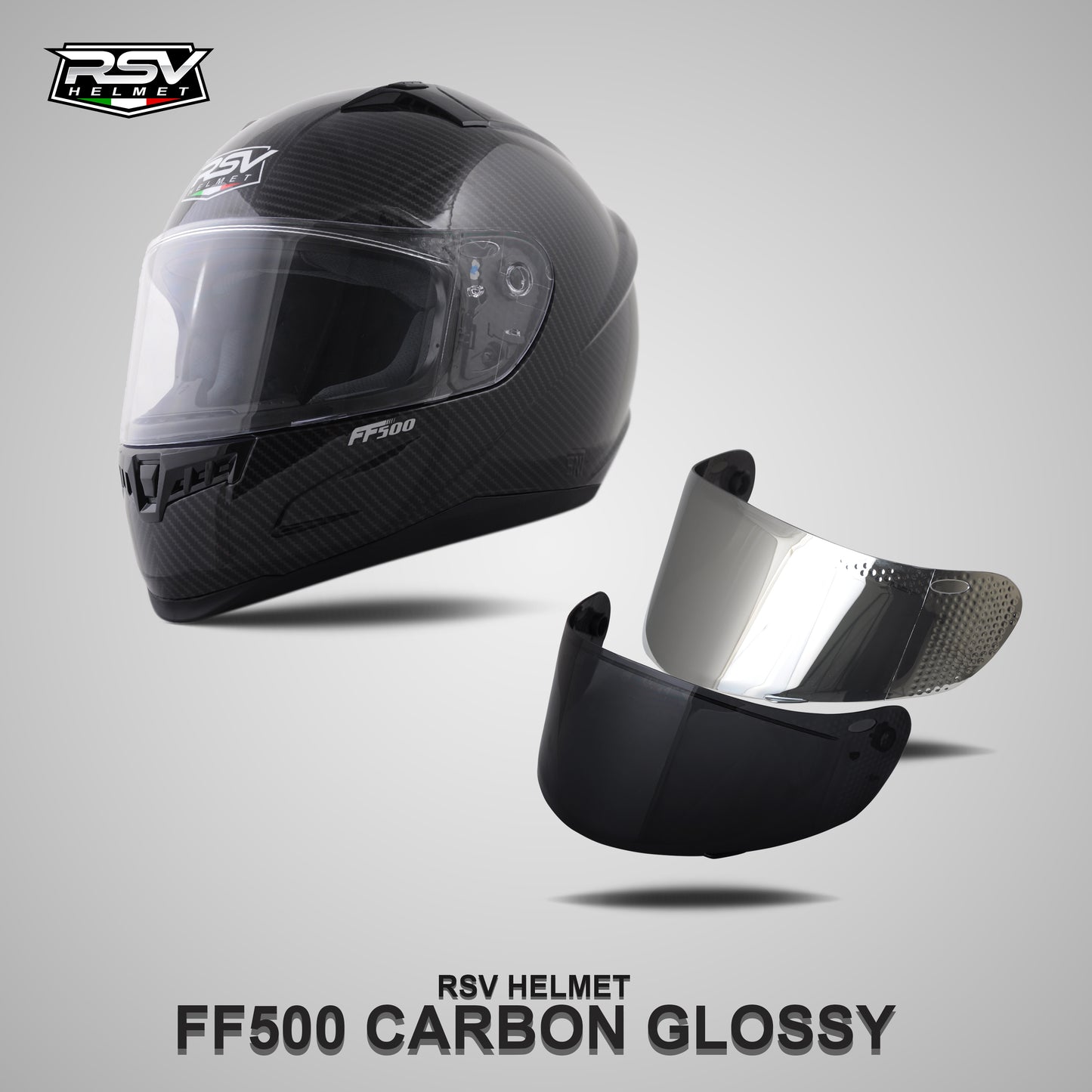 RSV FF500 CARBON GLOSSY BUNDLING WITH VISOR DARKSMOKE / IRIDIUM SILVER