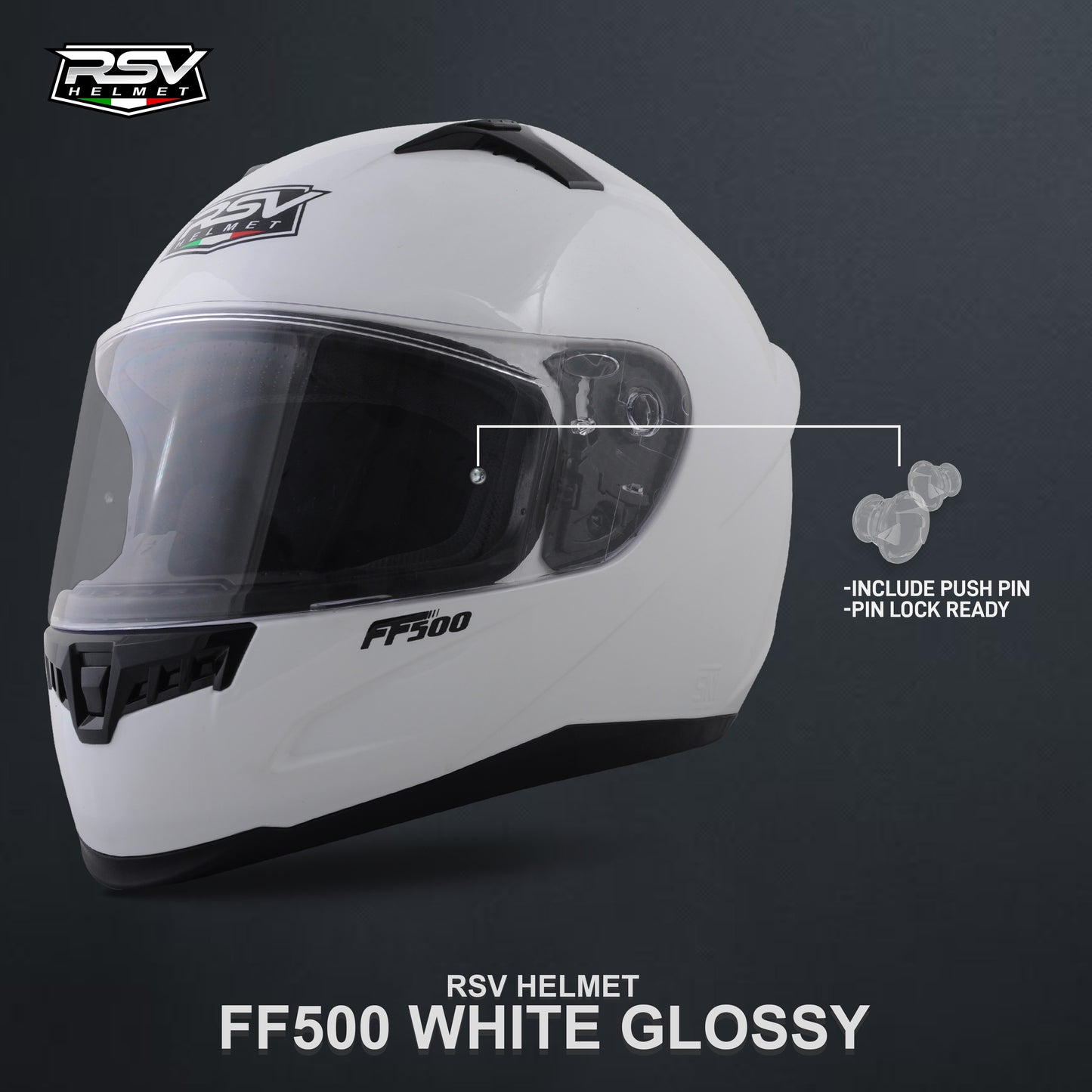 RSV FF500 WHITE GLOSSY BUNDLING WITH VISOR DARKSMOKE / IRIDIUM SILVER