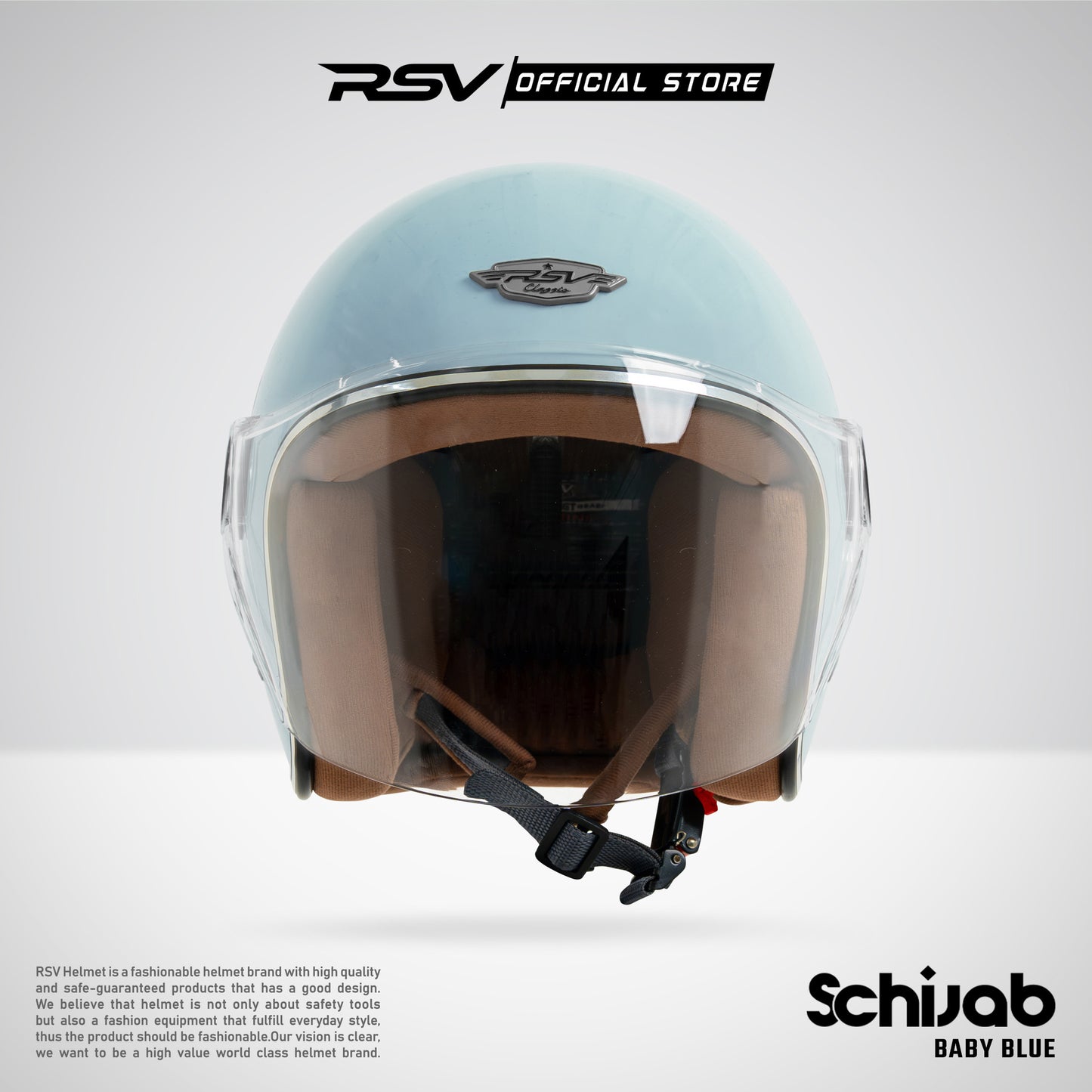 RSV X TVS SC Hijab Retro Classic Helm Half Face - Baby Blue Glossy l Helm Hijab