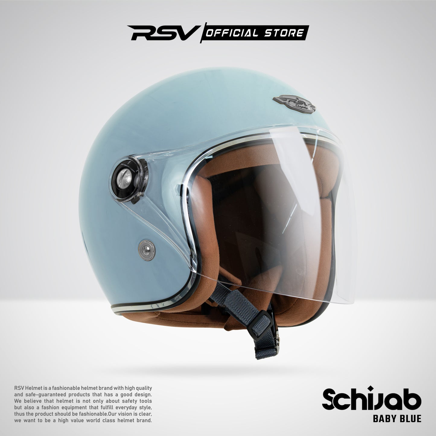 RSV X TVS SC Hijab Retro Classic Helm Half Face - Baby Blue Glossy l Helm Hijab