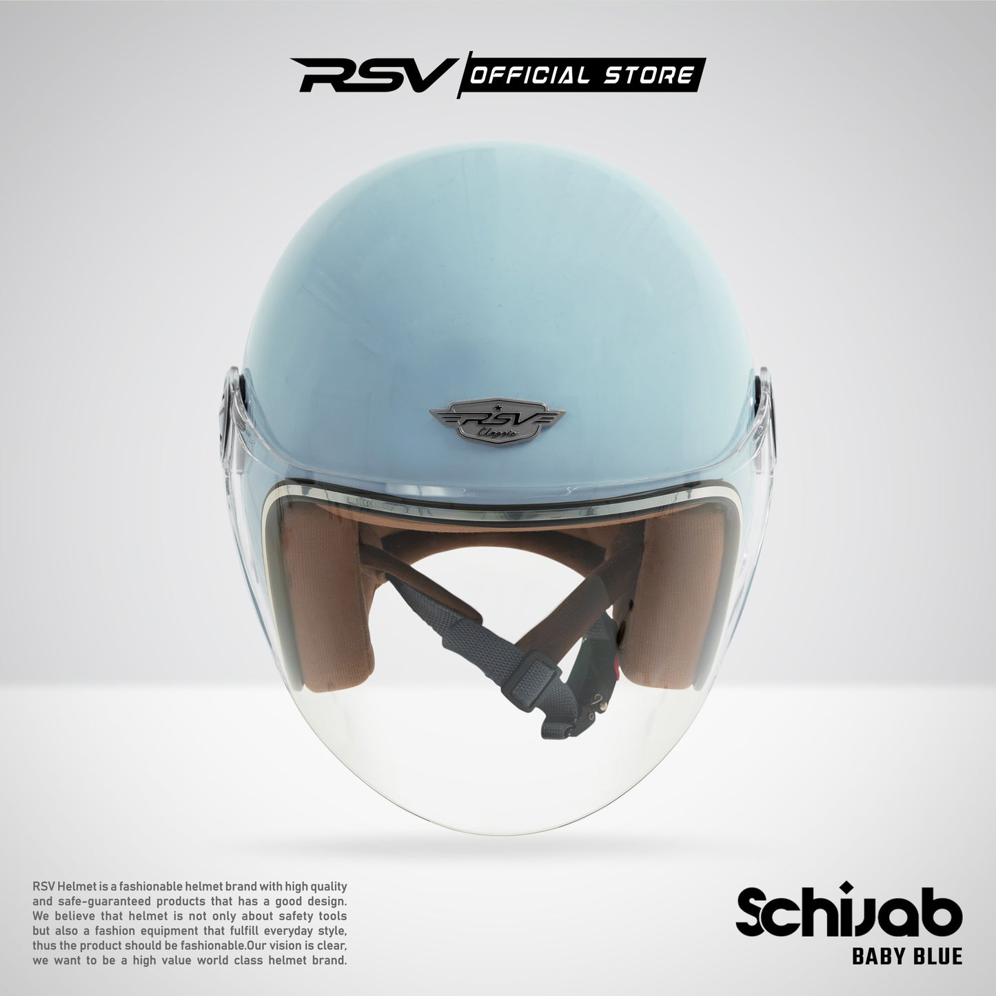 RSV X TVS SC Hijab Retro Classic Helm Half Face - Baby Blue Glossy l Helm Hijab