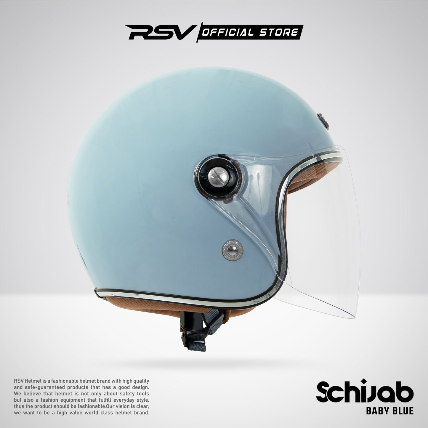 RSV X TVS SC Hijab Retro Classic Helm Half Face - Baby Blue Glossy l Helm Hijab