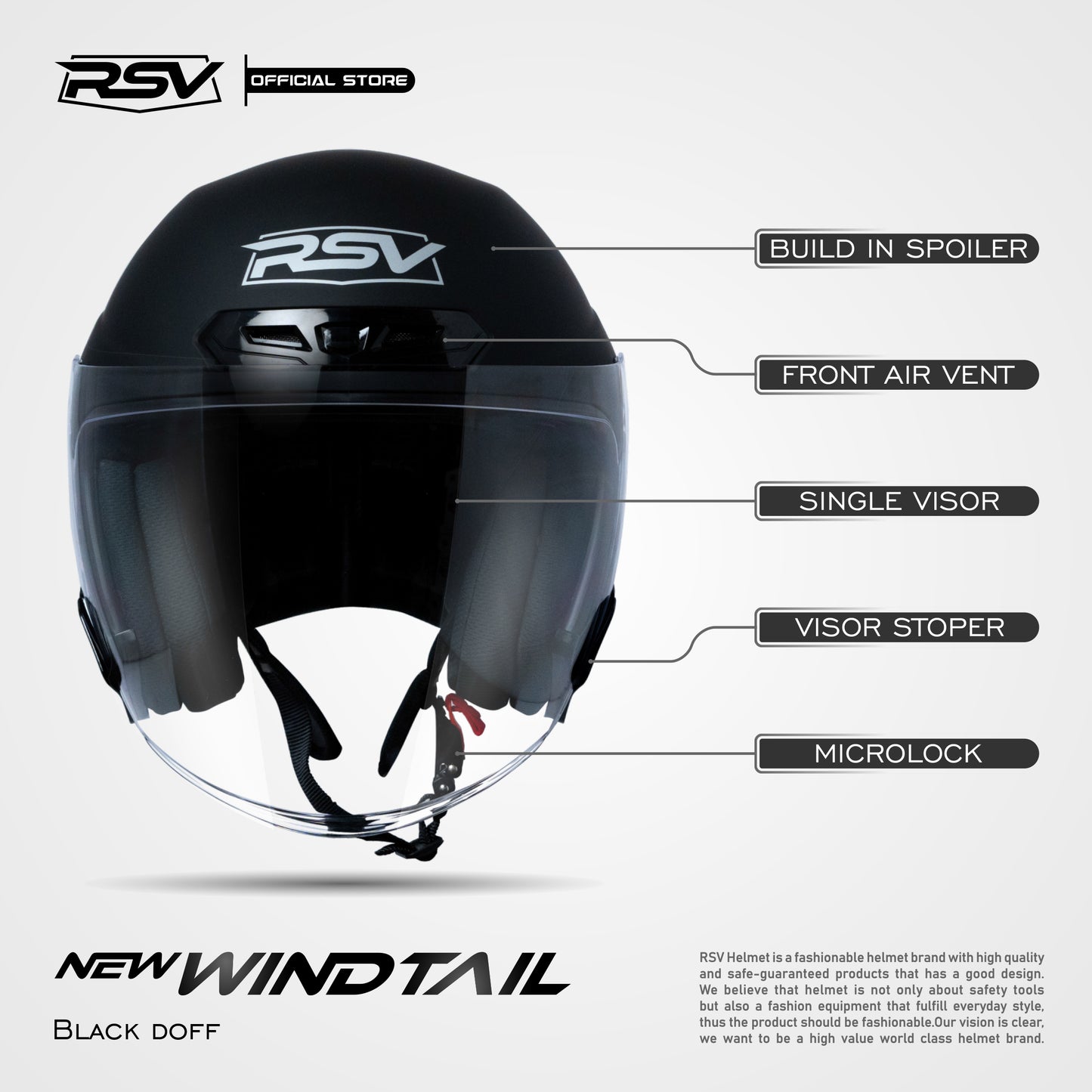 RSV X TVS NEW WINDTAIL BLACK MATTE SINGLE VISOR