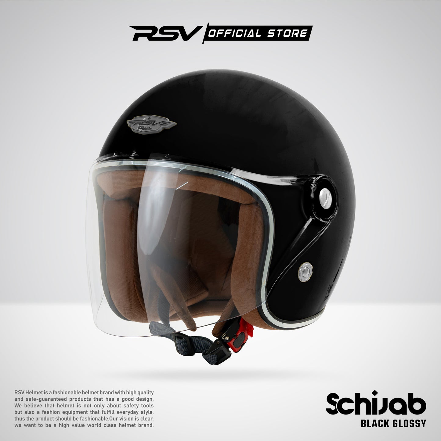 RSV SC Hijab Retro Classic Helm Half Face - Black Glossy l Helm Hijab