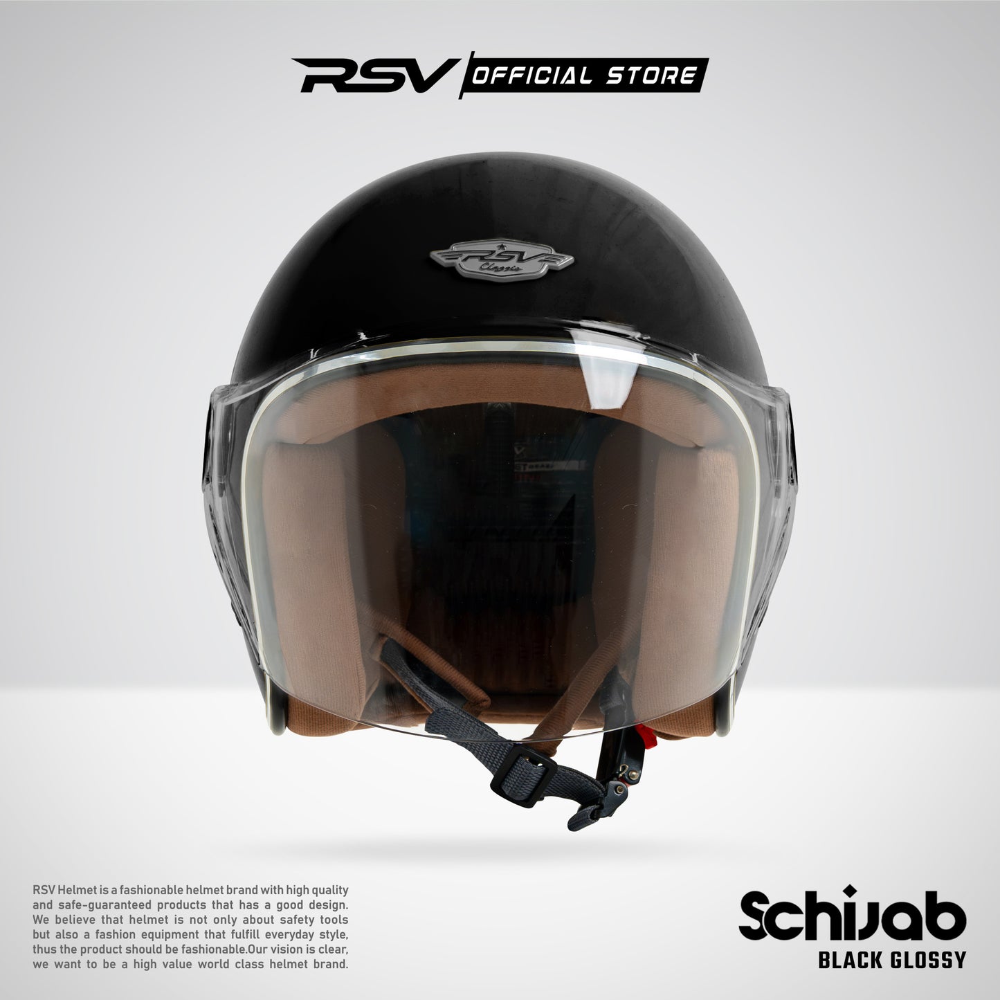 RSV SC Hijab Retro Classic Helm Half Face - Black Glossy l Helm Hijab