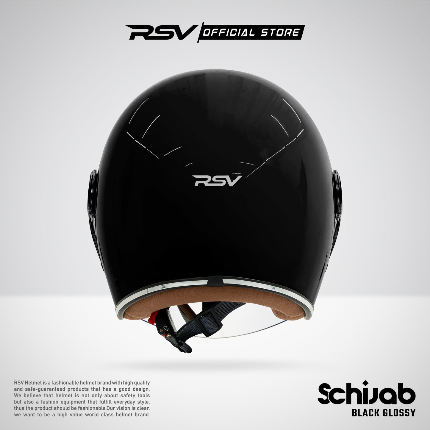 RSV X TVS SC Hijab Retro Classic Helm Half Face - Black Glossy l Helm Hijab