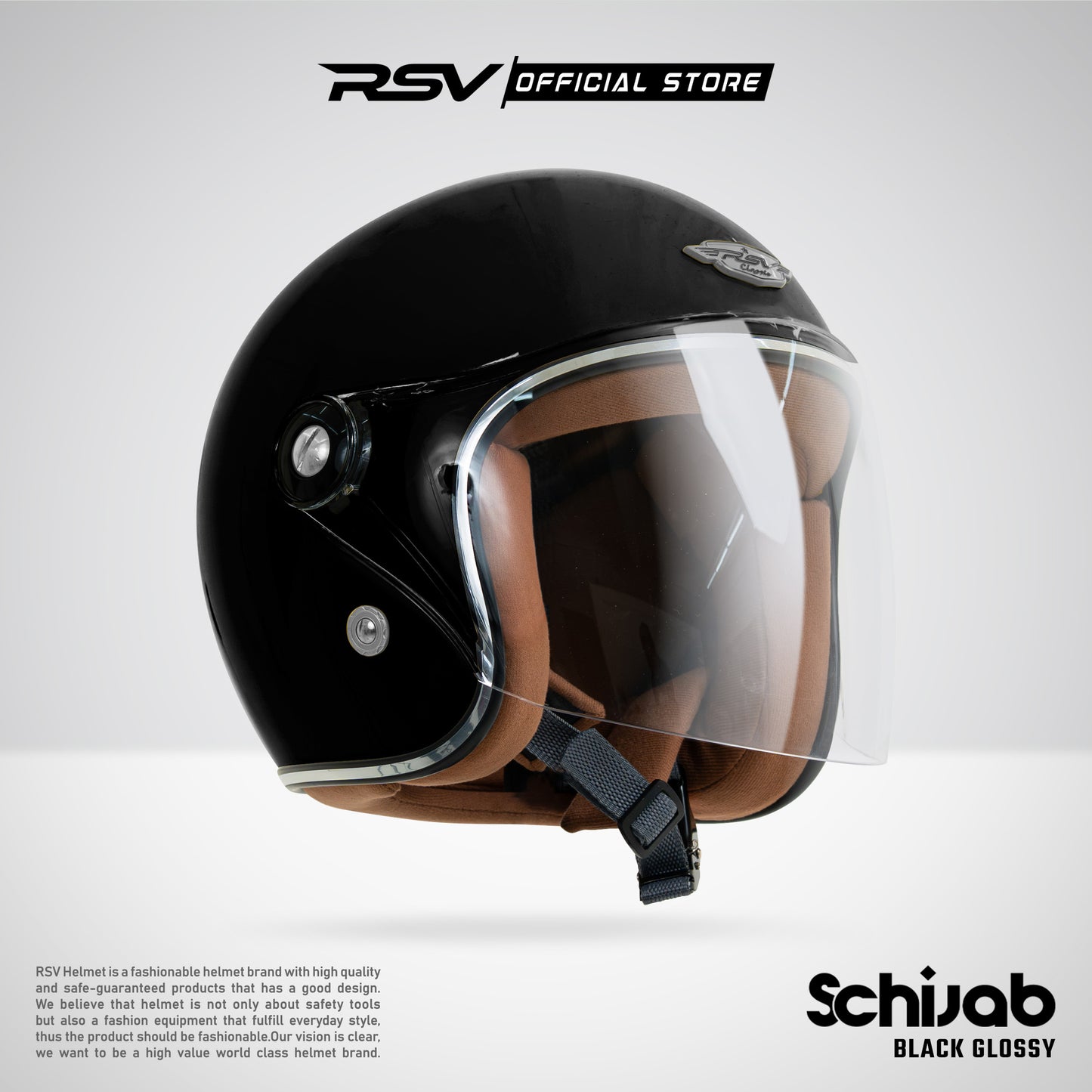 RSV SC Hijab Retro Classic Helm Half Face - Black Glossy l Helm Hijab