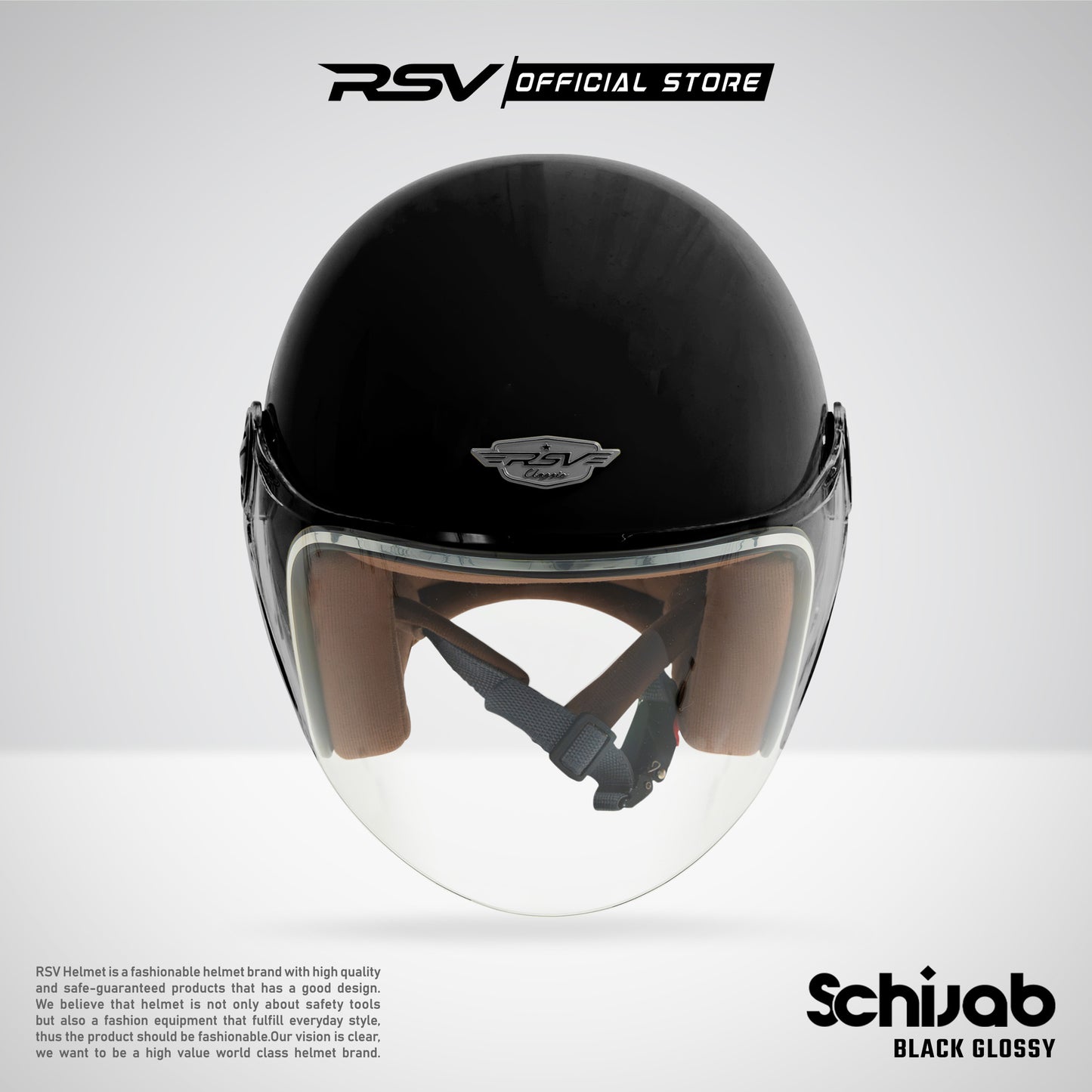 RSV SC Hijab Retro Classic Helm Half Face - Black Glossy l Helm Hijab