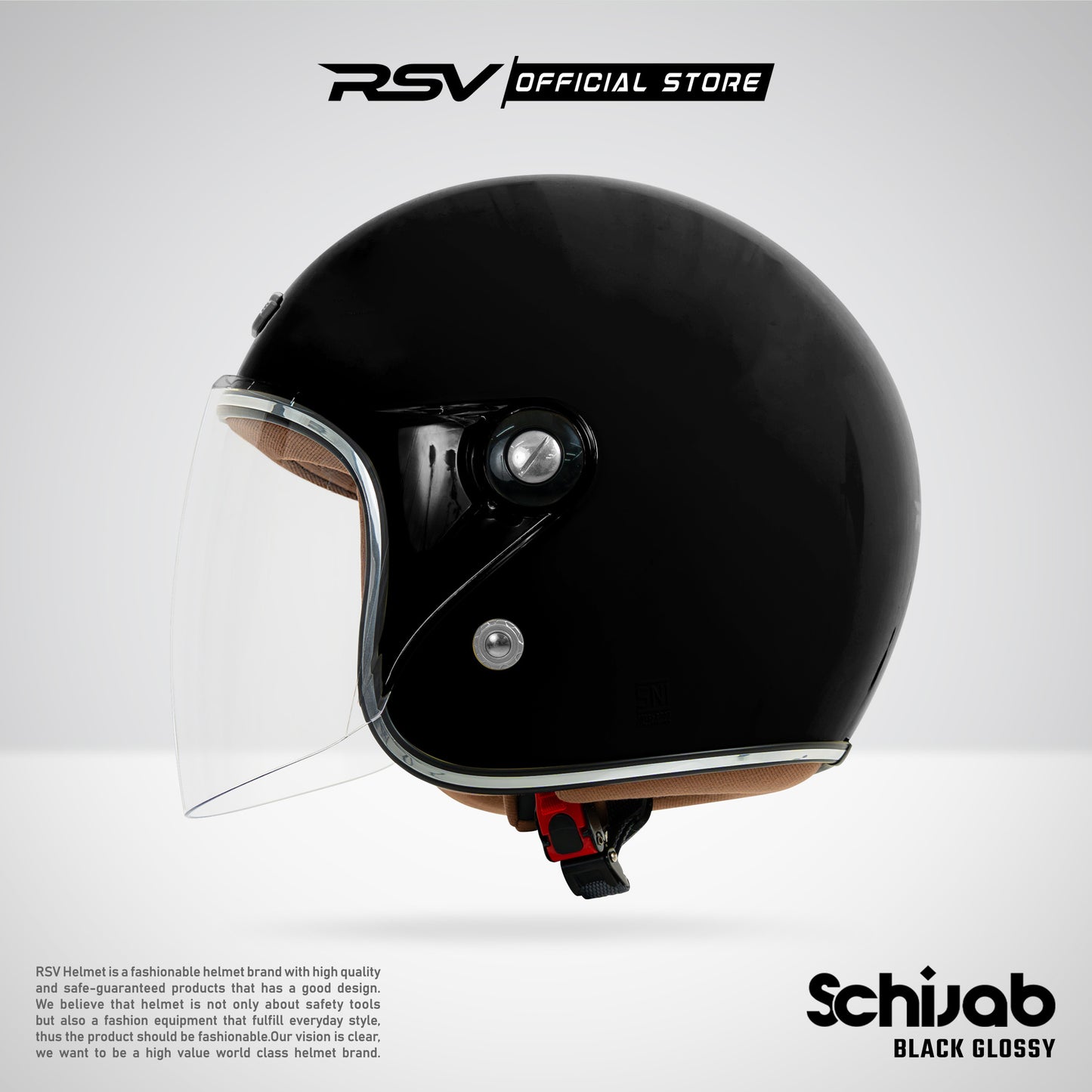 RSV SC Hijab Retro Classic Helm Half Face - Black Glossy l Helm Hijab