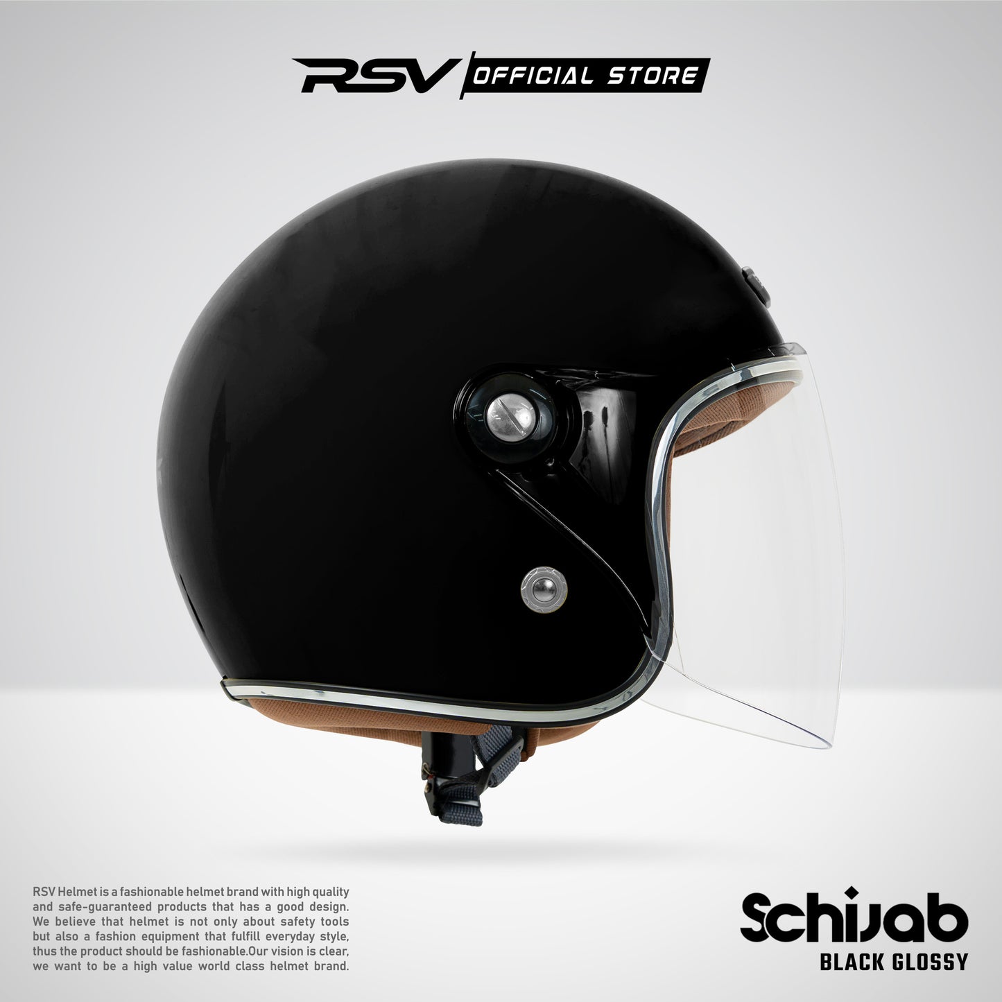 RSV SC Hijab Retro Classic Helm Half Face - Black Glossy l Helm Hijab