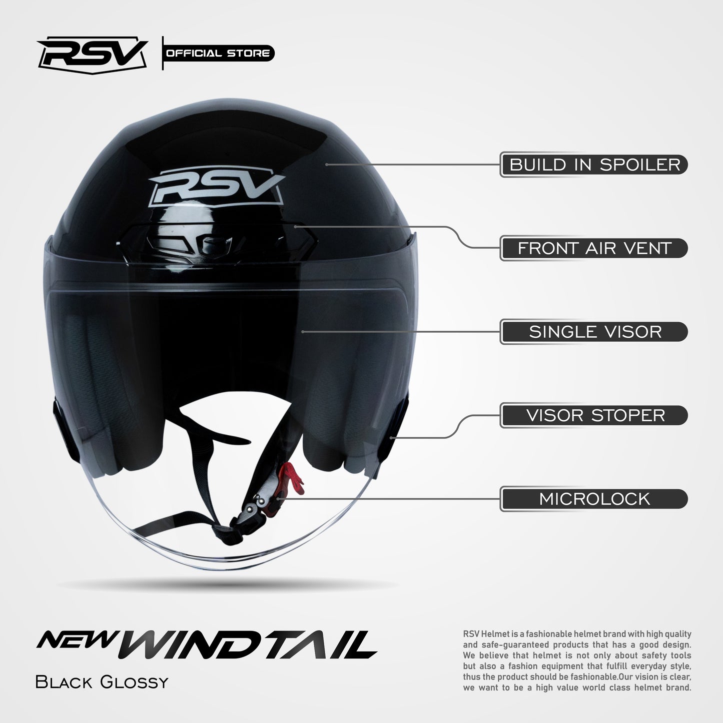 RSV X TVS NEW WINDTAIL BLACK GLOSSY SINGLE VISOR