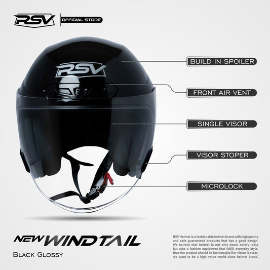 RSV X TVS NEW WINDTAIL BLACK GLOSSY SINGLE VISOR