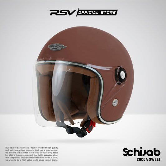 RSV X TVS SC Hijab Retro Classic Helm Half Face - Cocoa Sweet Glossy l Helm Hijab