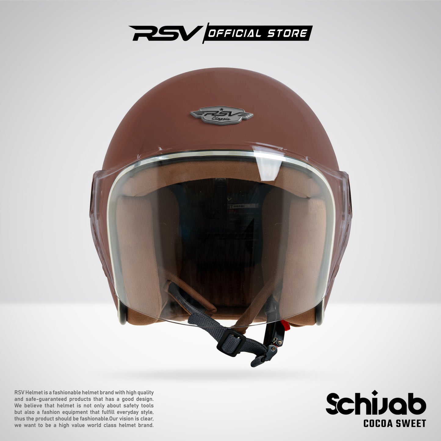 RSV X TVS SC Hijab Retro Classic Helm Half Face - Cocoa Sweet Glossy l Helm Hijab