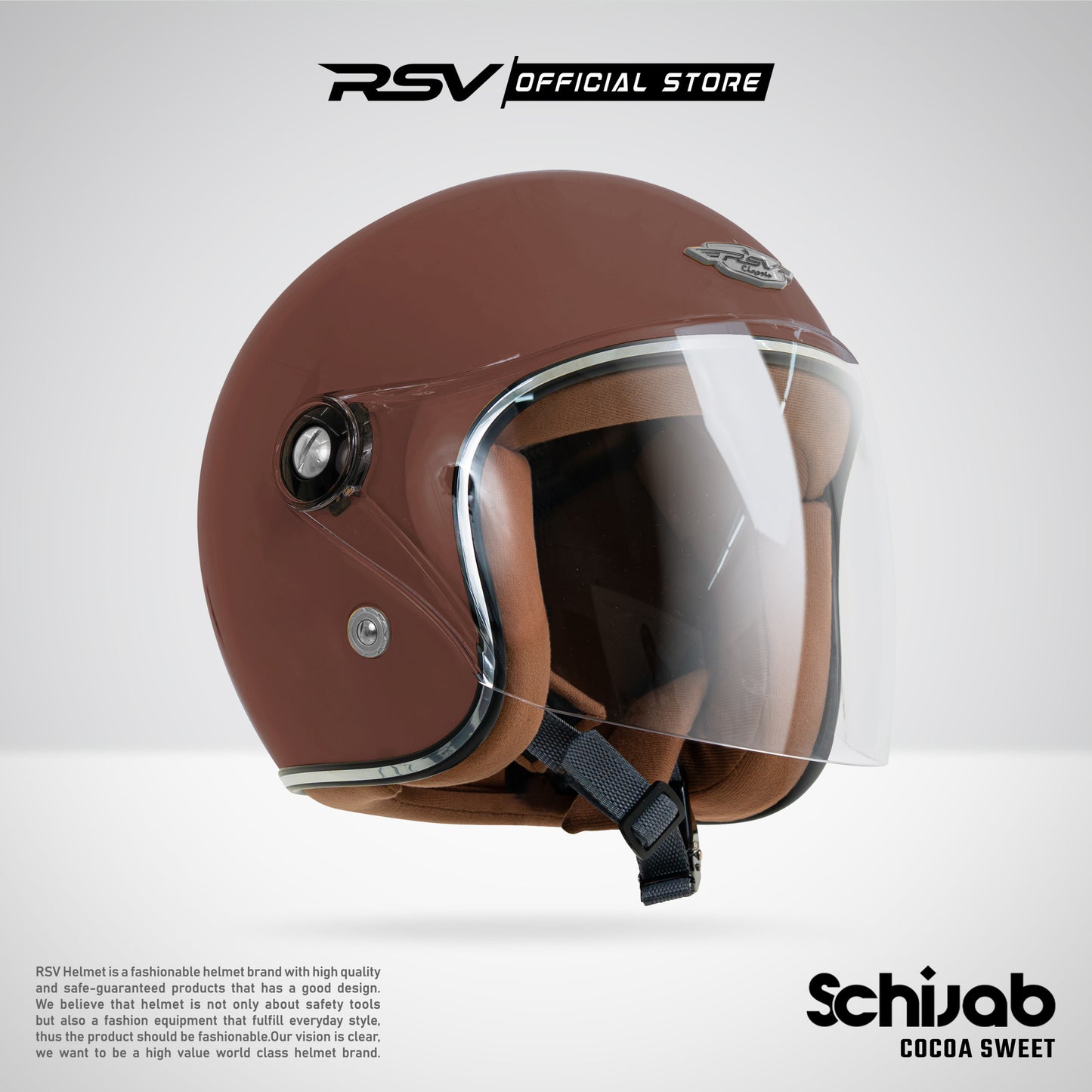 RSV X TVS SC Hijab Retro Classic Helm Half Face - Cocoa Sweet Glossy l Helm Hijab