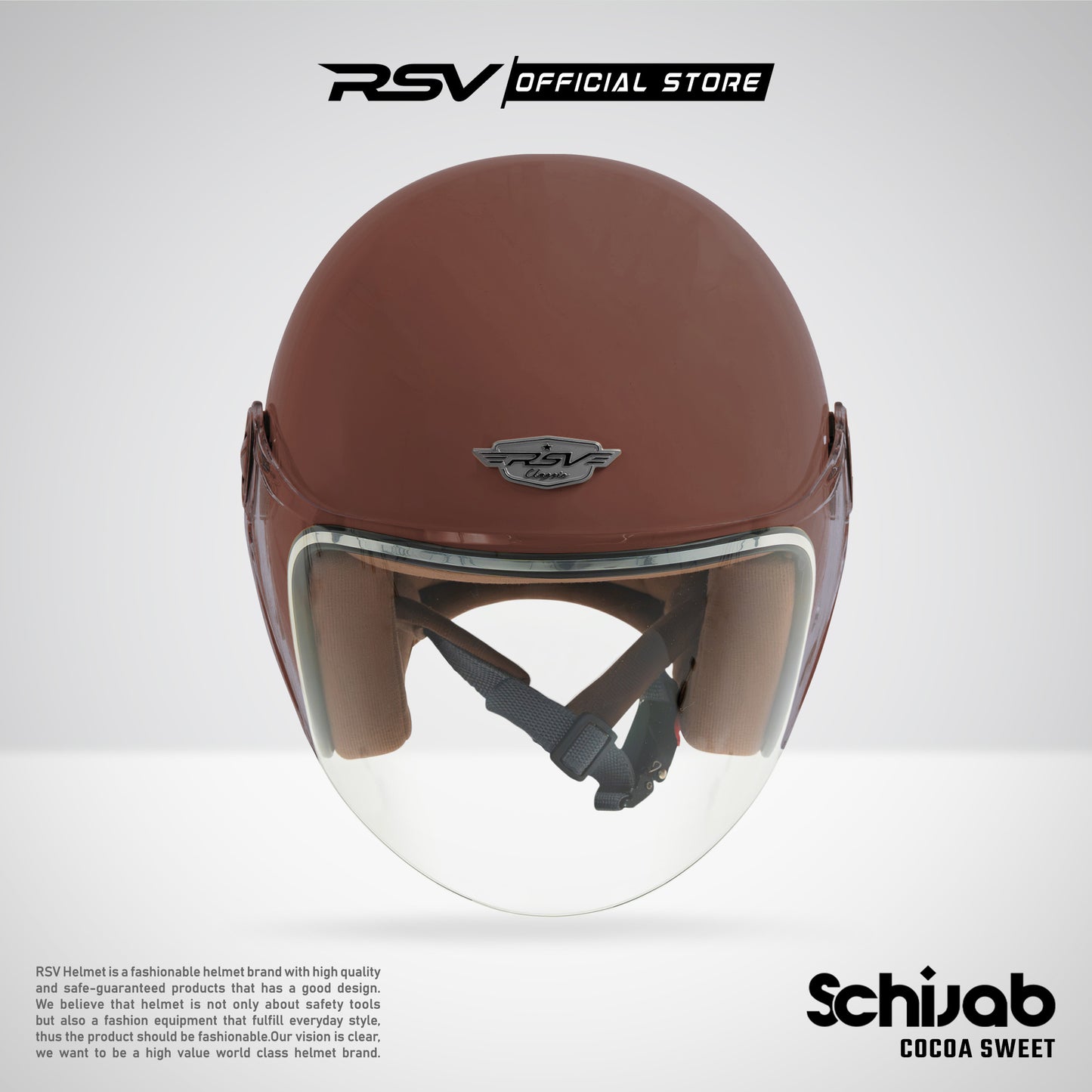 RSV X TVS SC Hijab Retro Classic Helm Half Face - Cocoa Sweet Glossy l Helm Hijab
