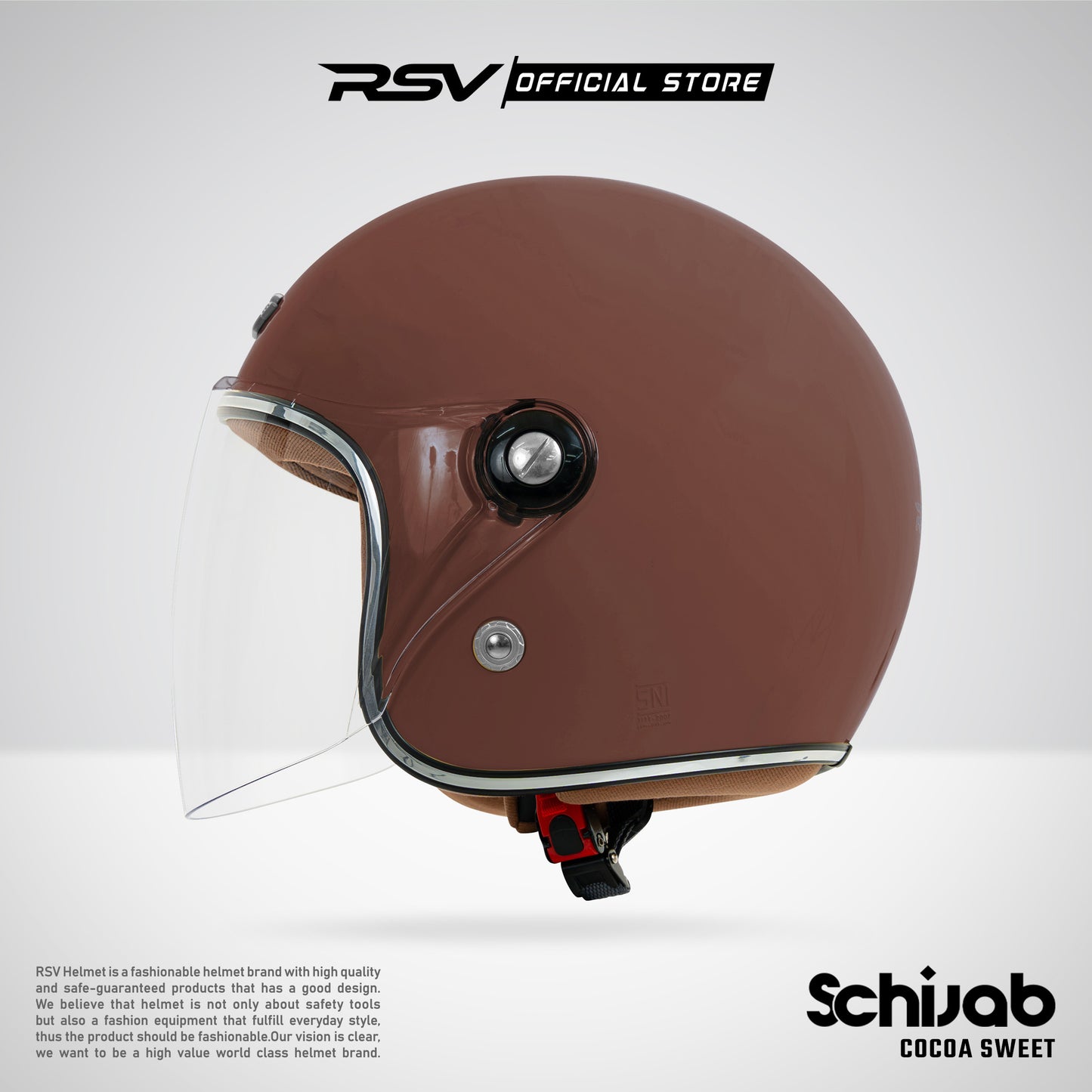 RSV X TVS SC Hijab Retro Classic Helm Half Face - Cocoa Sweet Glossy l Helm Hijab