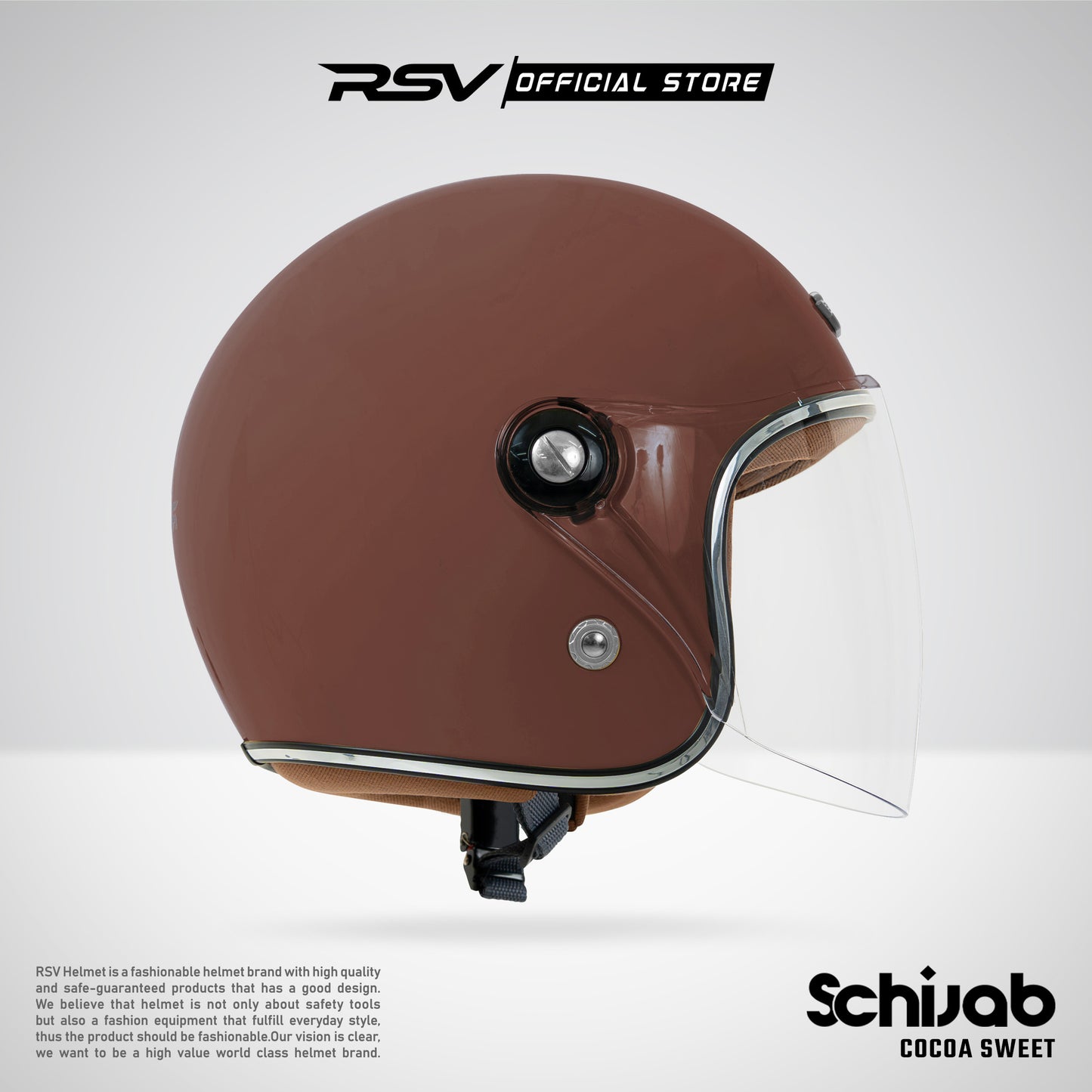 RSV X TVS SC Hijab Retro Classic Helm Half Face - Cocoa Sweet Glossy l Helm Hijab