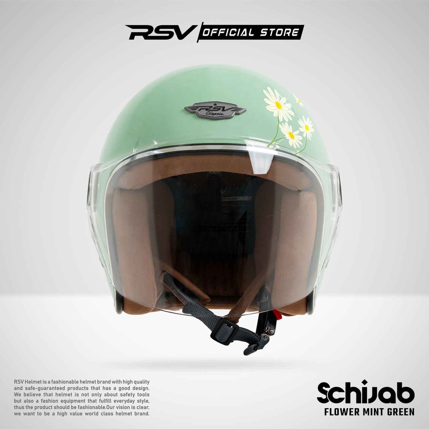 RSV X TVS SC Hijab Retro Classic Helm Half Face - Flower Mint Glossy l Helm Hijab