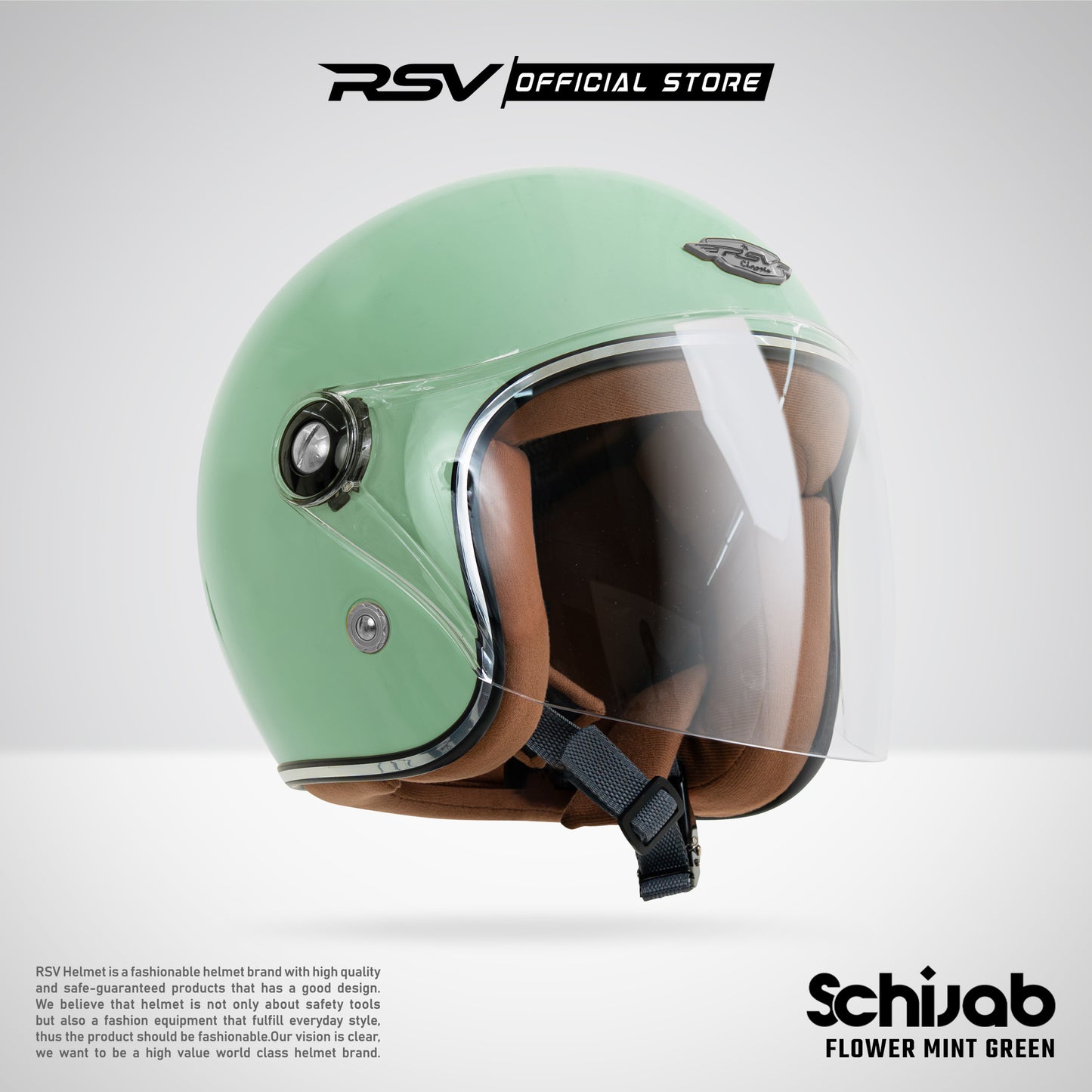 RSV SC Hijab Retro Classic Helm Half Face - Flower Mint Green l Helm Hijab